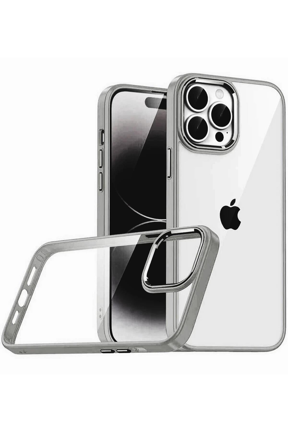Mey İthalat®   iPhone 15 Pro Max  Lensli Silikon - Titan Gri