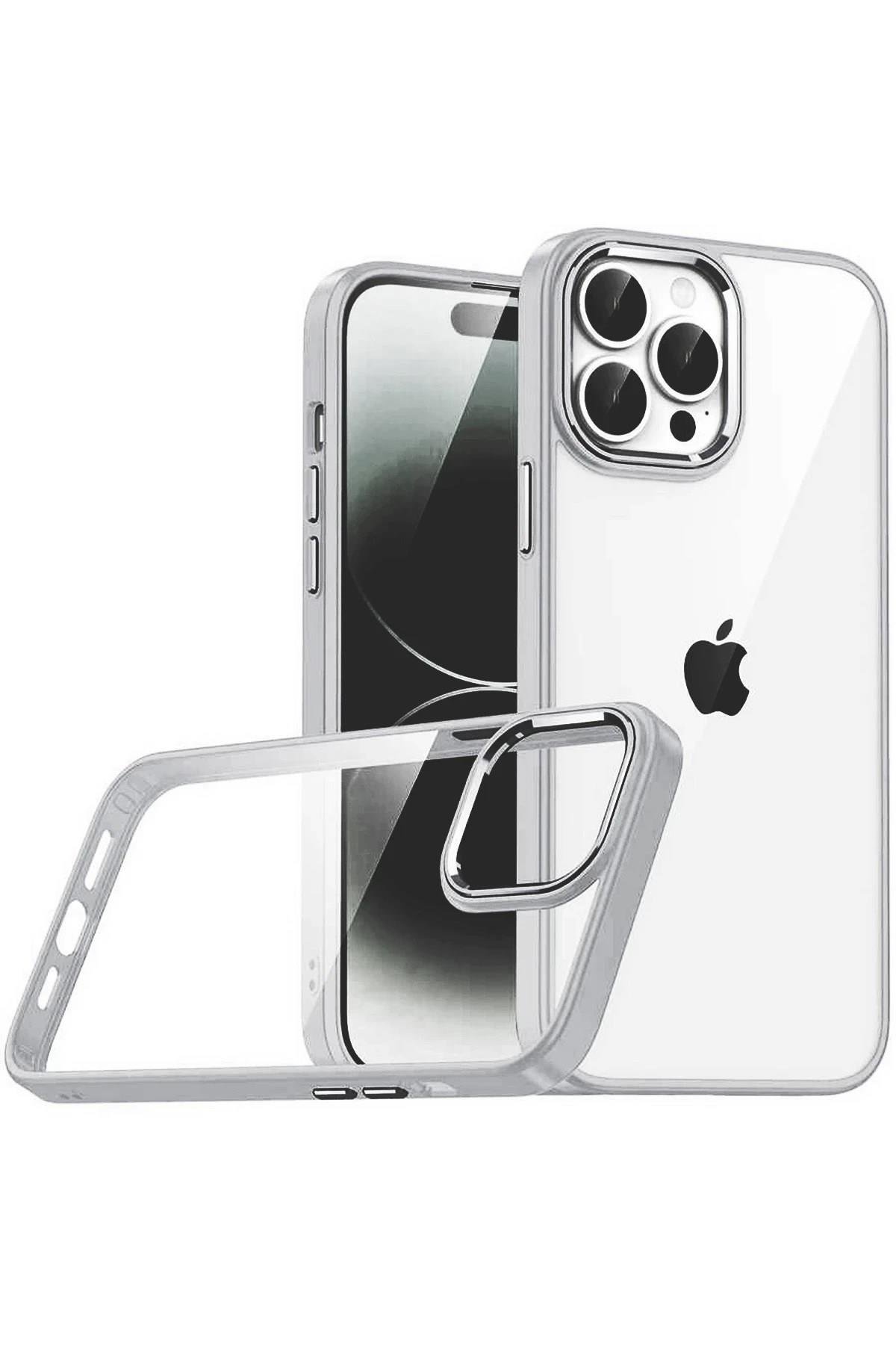 Mey İthalat®   iPhone 15 Pro Max  Lensli Silikon - Gümüş