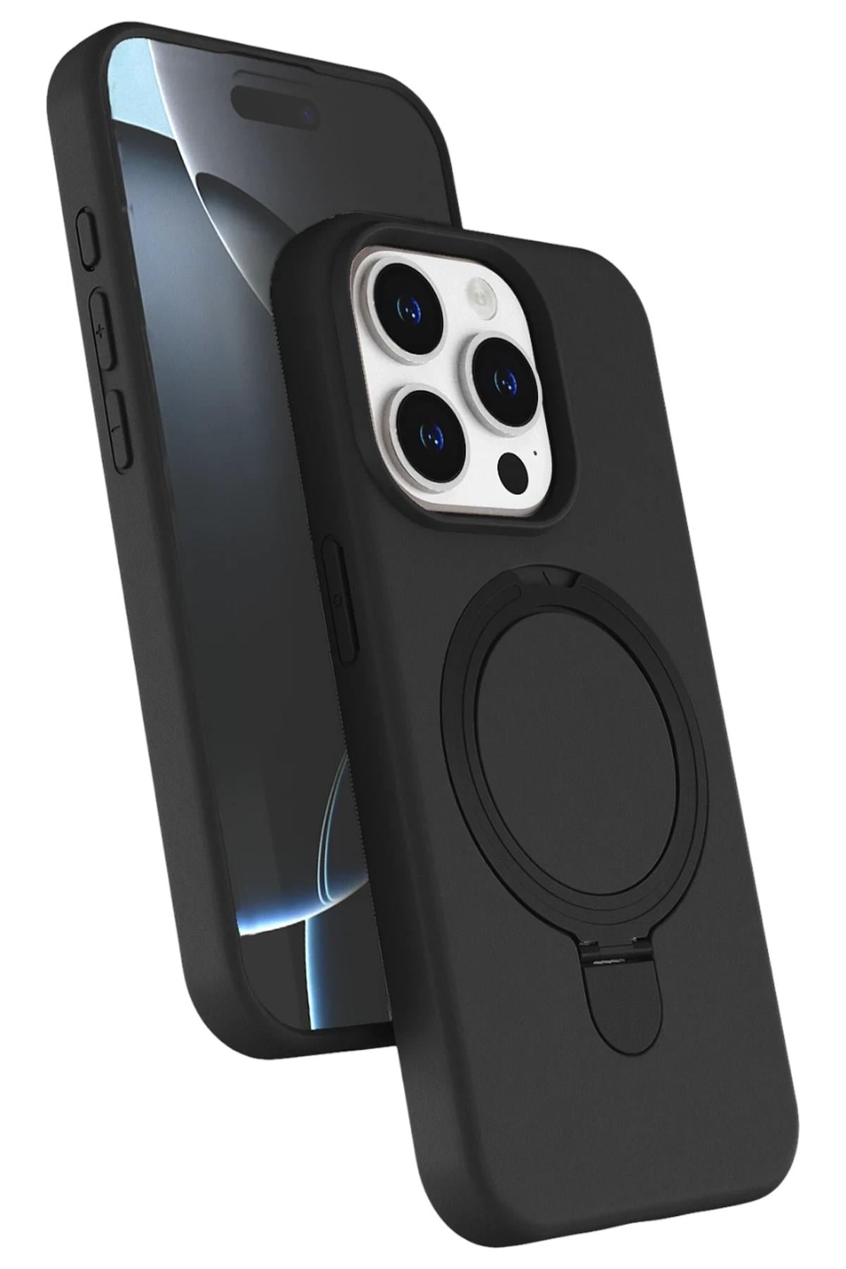 Mey İthalat®   iPhone 15 Pro Max Regal Magsafe Standlı Kapak - Siyah
