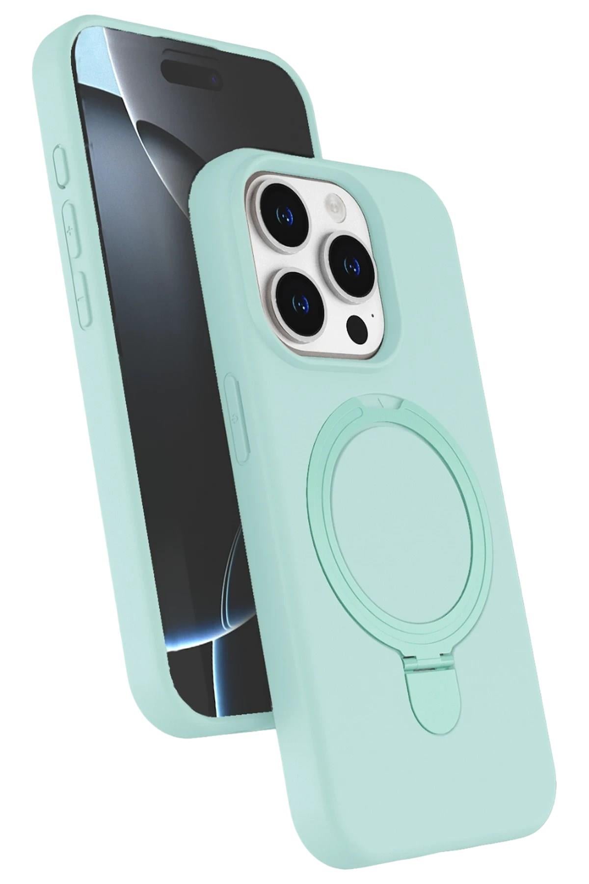 Mey İthalat®   iPhone 15 Pro Max Regal Magsafe Standlı Kapak - Su Yeşili