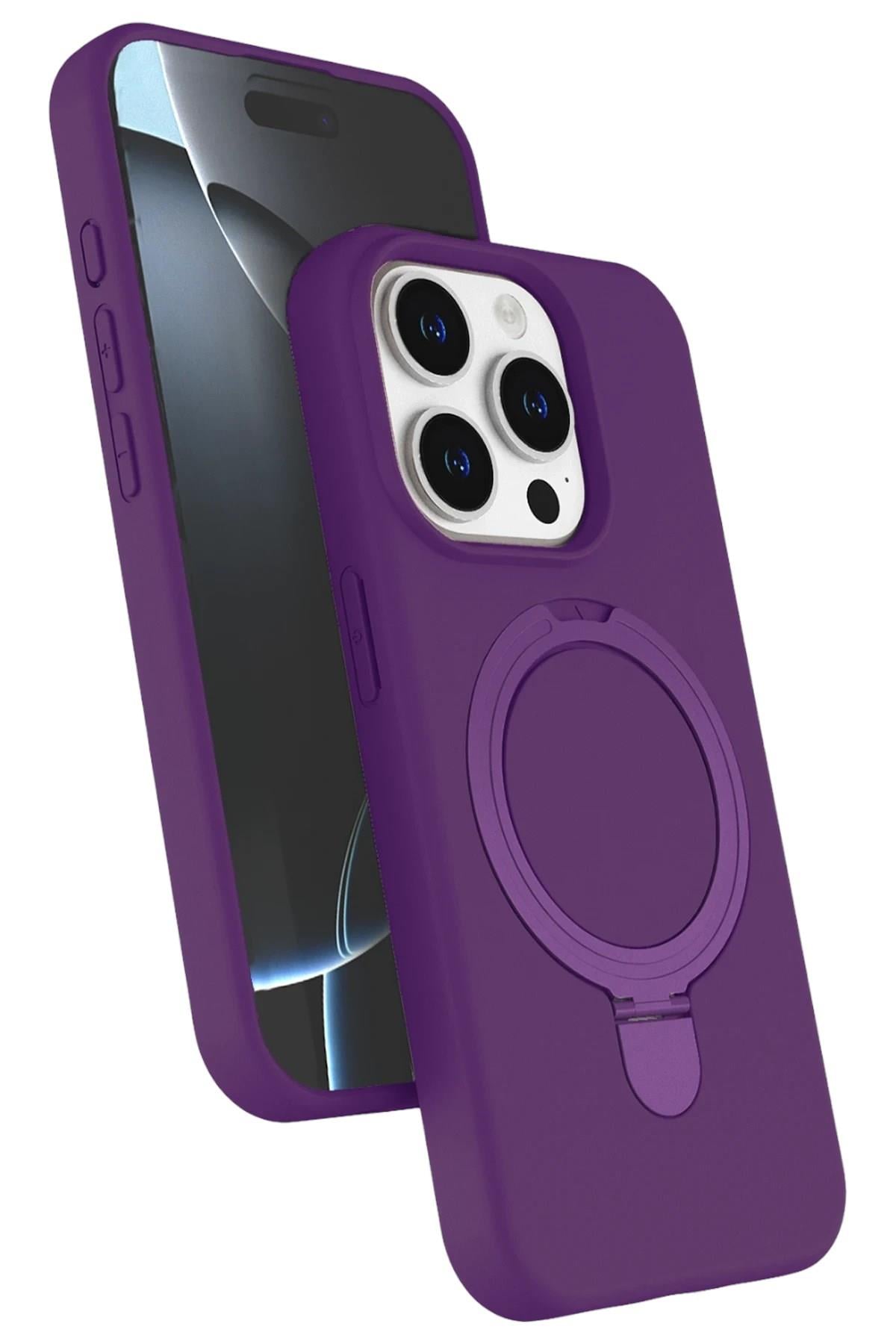 Mey İthalat®   iPhone 15 Pro Max Regal Magsafe Standlı Kapak - Derin Mor
