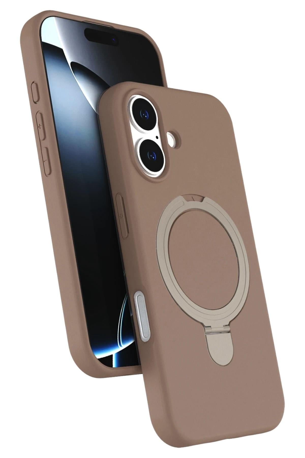Mey İthalat®   iPhone 16 Plus Regal Magsafe Standlı Kapak - Çöl Titanyum