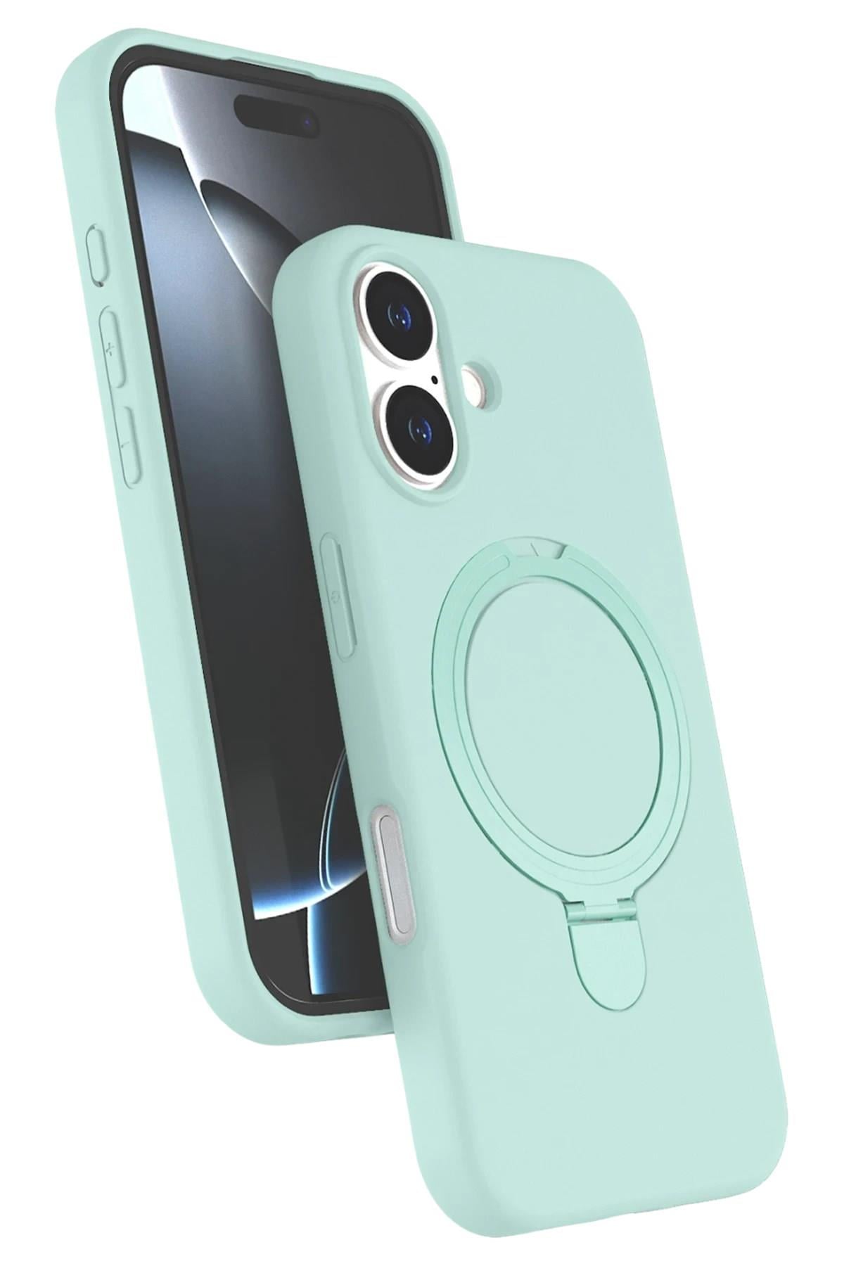 Mey İthalat®   iPhone 16 Plus Regal Magsafe Standlı Kapak - Su Yeşili