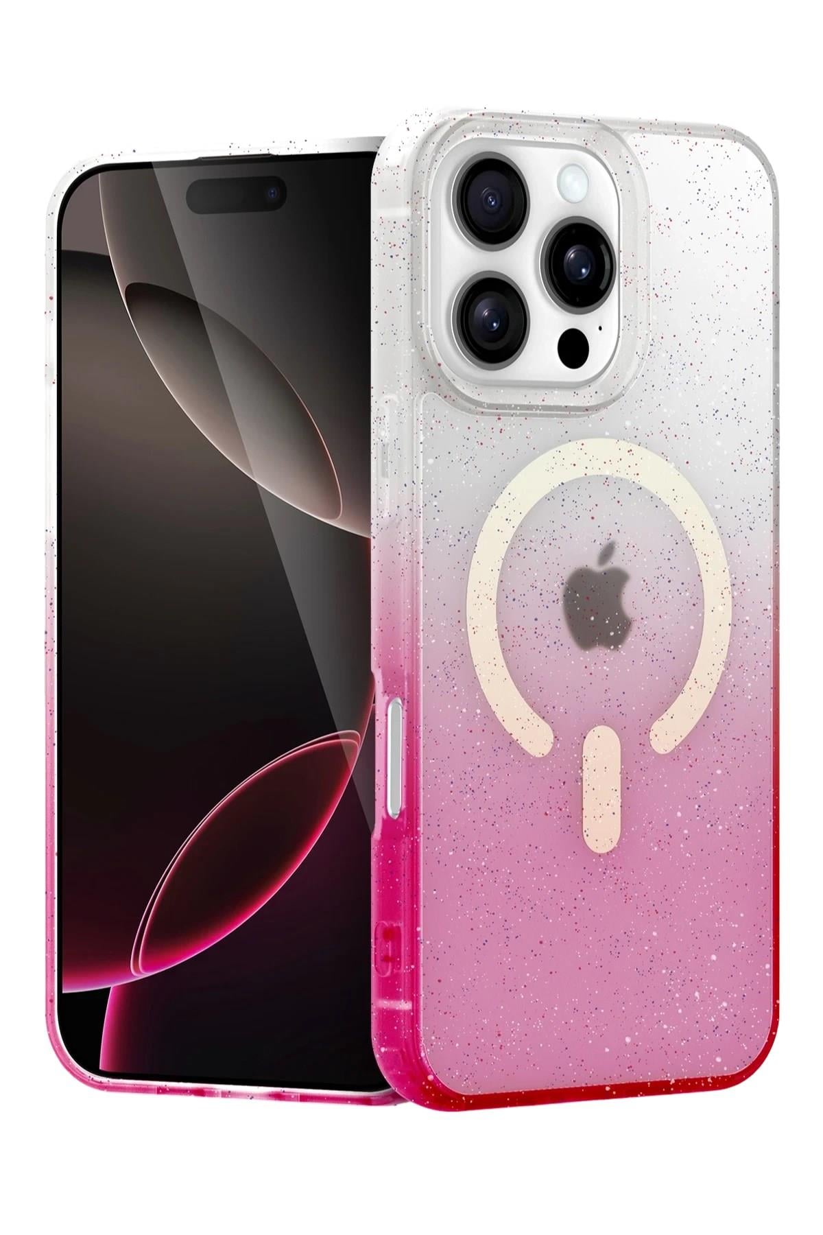 Mey İthalat®   iPhone 16 Pro Max Pummel Shiny Magsafe Kapak - Pembe