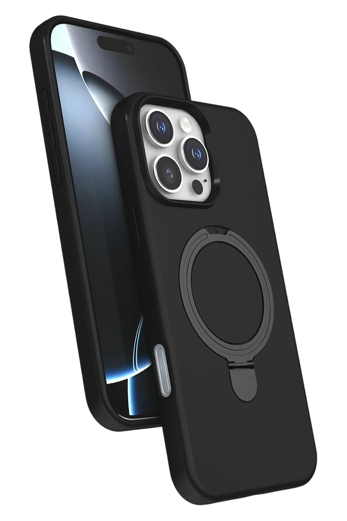 Mey İthalat®   iPhone 16 Pro Max Regal Magsafe Standlı Kapak - Siyah