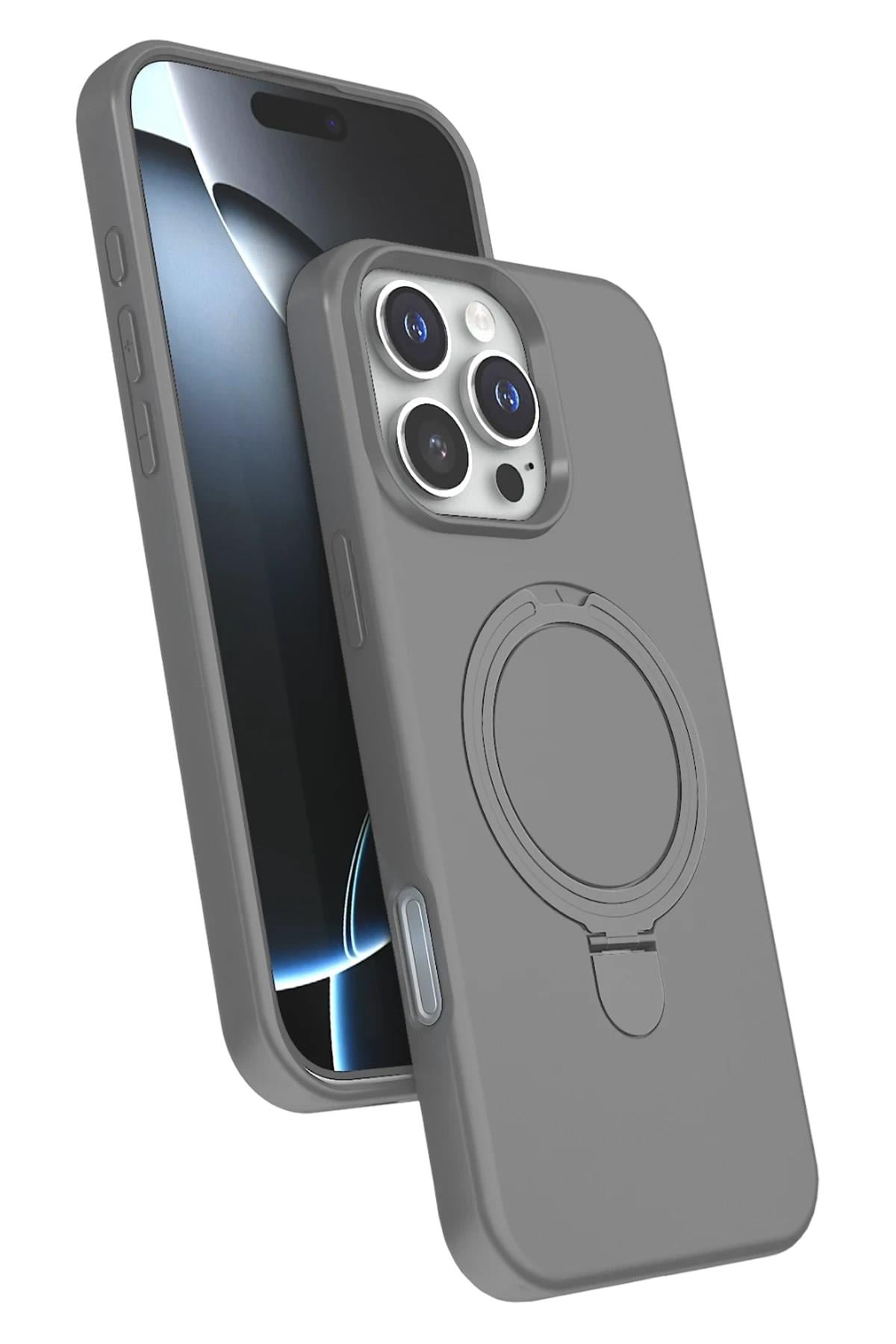 Mey İthalat®   iPhone 16 Pro Regal Magsafe Standlı Kapak - Titan Gri