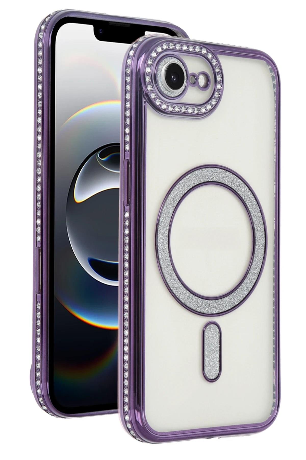 Mey İthalat®   iPhone 16E Joke Simli Magneticsafe Kılıf - Derin Mor