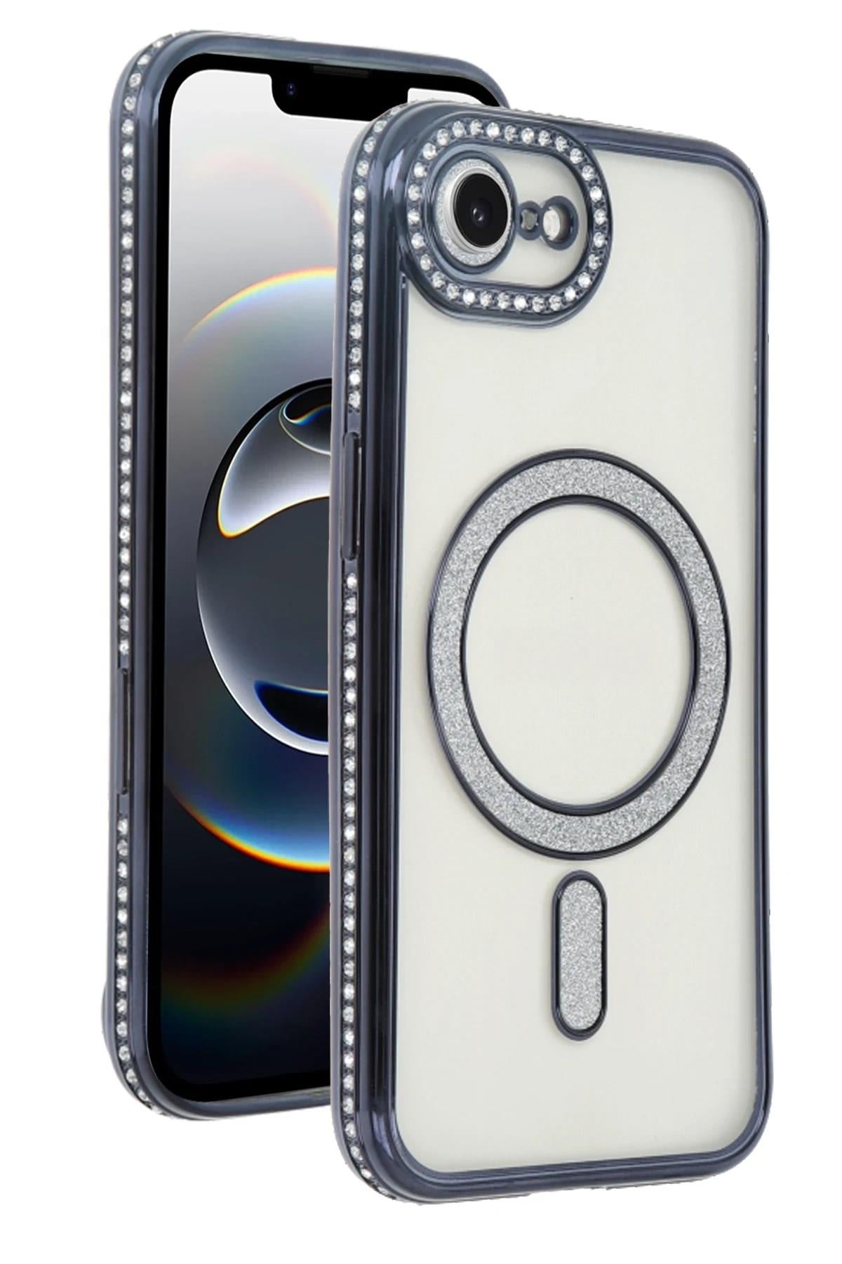 Mey İthalat®   iPhone 16E Joke Simli Magneticsafe Kılıf - Siyah
