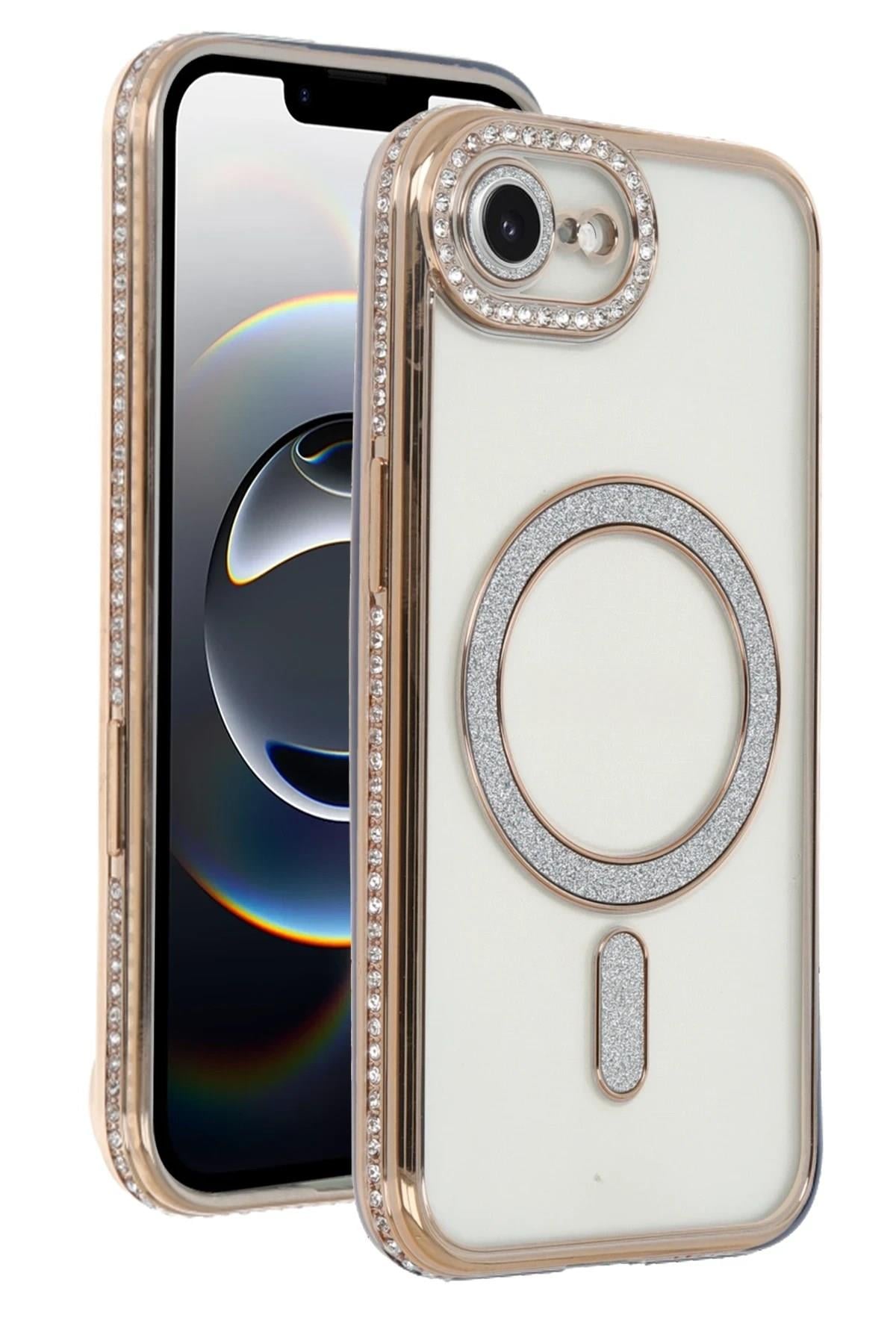 Mey İthalat®   iPhone 16E Joke Simli Magneticsafe Kılıf - Gold