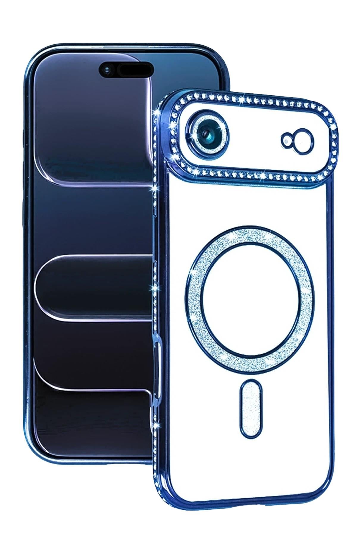 Mey İthalat®   iPhone 17 Air Joke Simli Magneticsafe Kılıf - Mavi