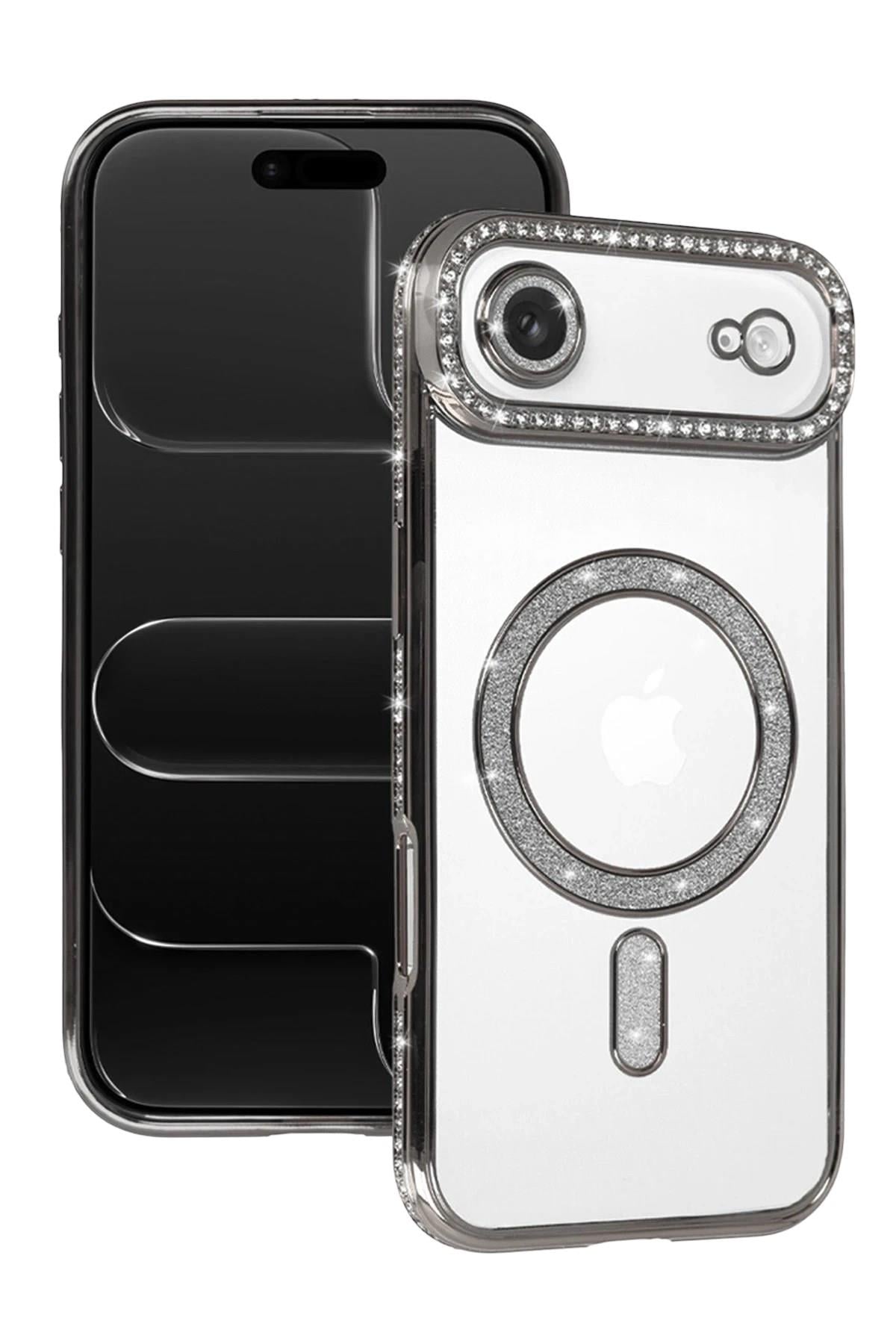 Mey İthalat®   iPhone 17 Air Joke Simli Magneticsafe Kılıf - Gümüş