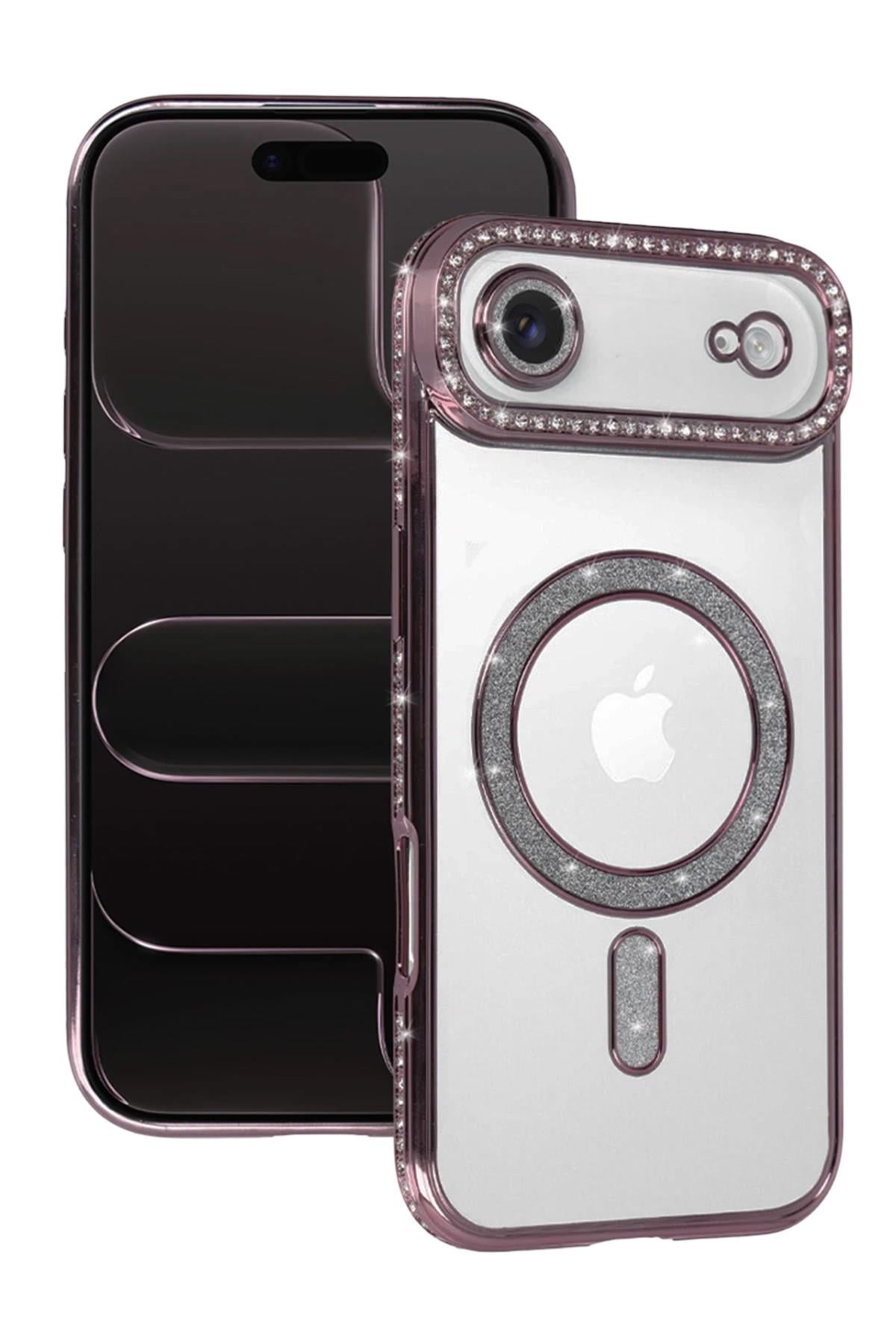 Mey İthalat®   iPhone 17 Air Joke Simli Magneticsafe Kılıf - Pembe