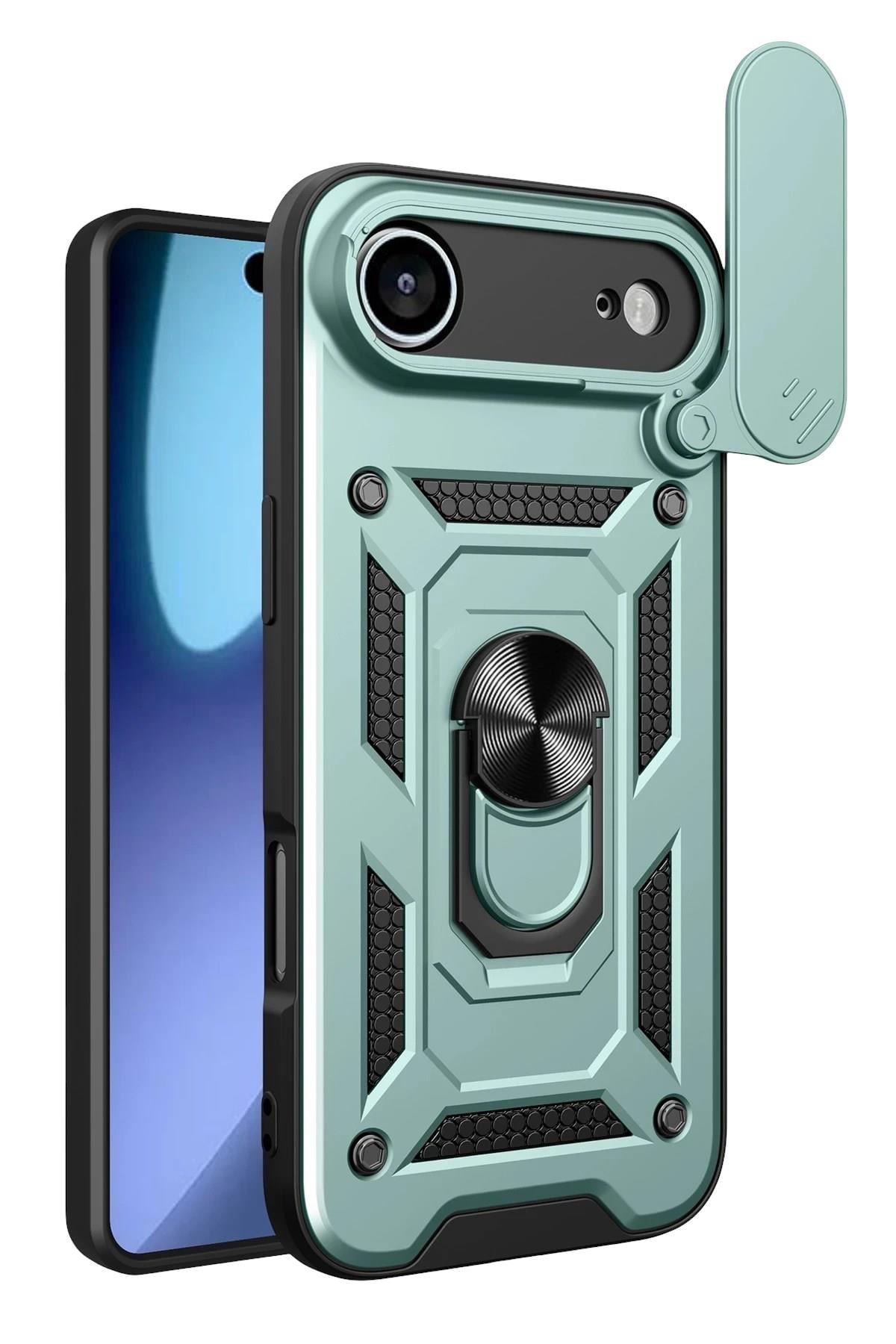 Mey İthalat®   iPhone 17 Air Pars Lens Yüzüklü Silikon - Yeşil