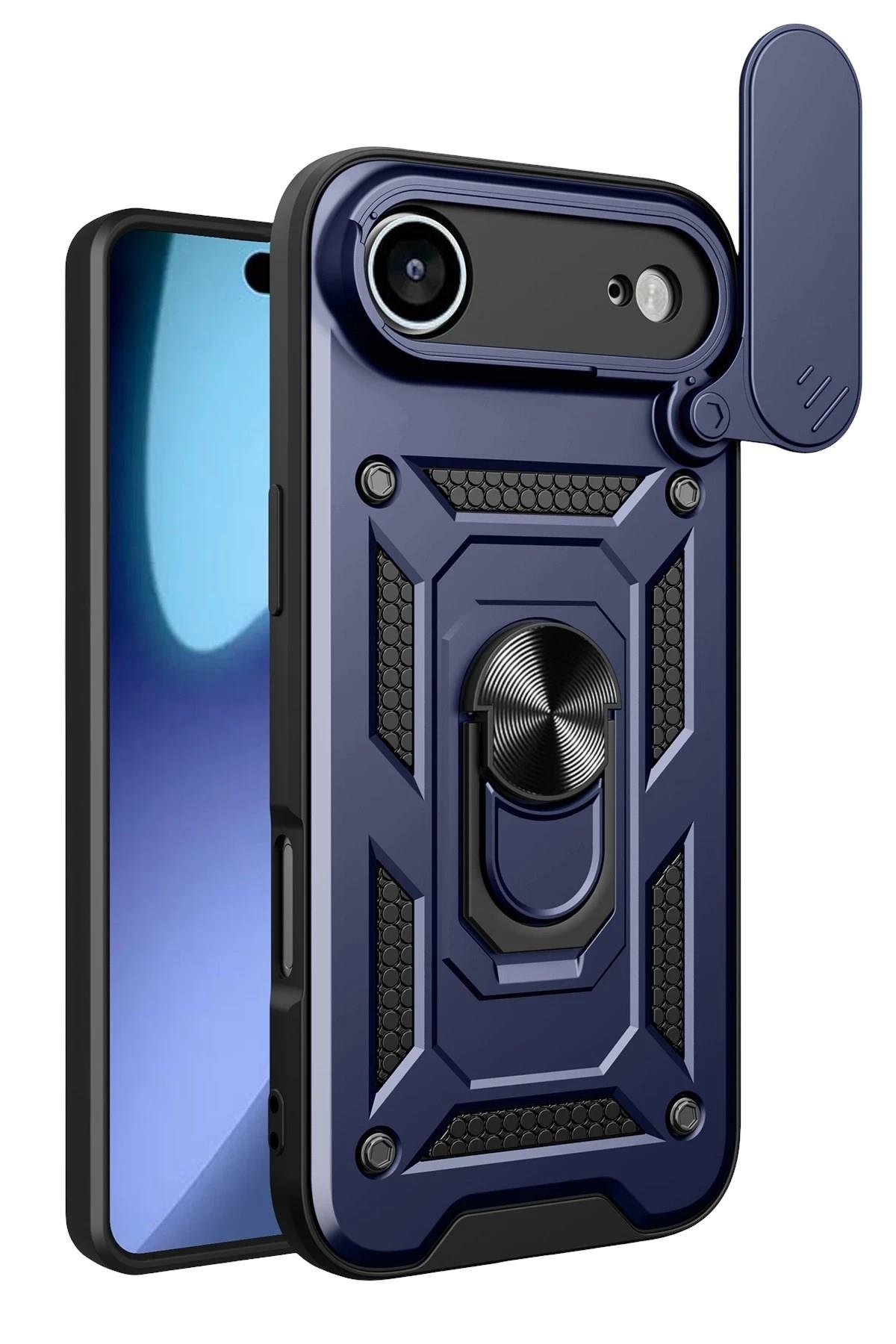 Mey İthalat®   iPhone 17 Air Pars Lens Yüzüklü Silikon - Lacivert