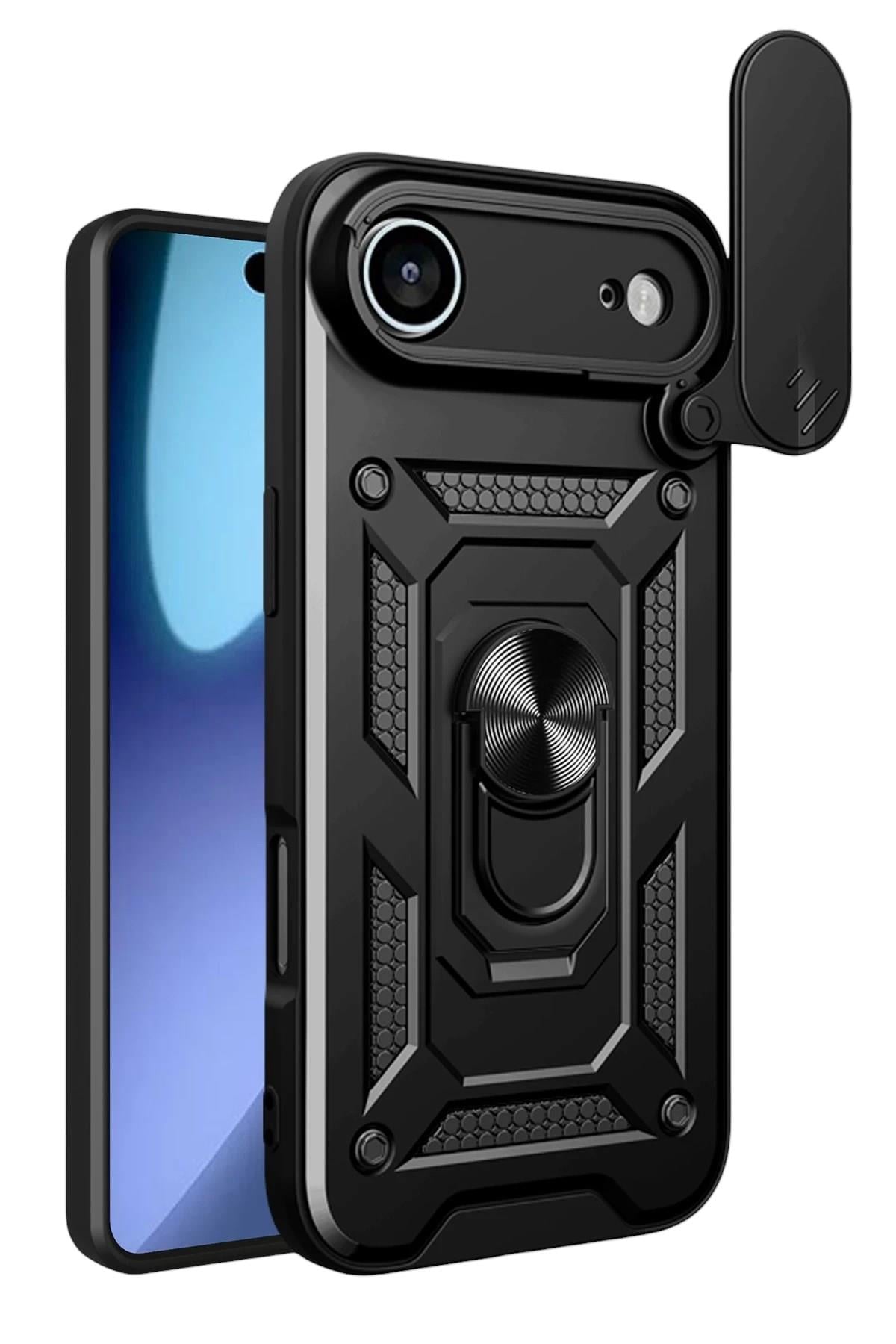 Mey İthalat®   iPhone 17 Air Pars Lens Yüzüklü Silikon - Siyah