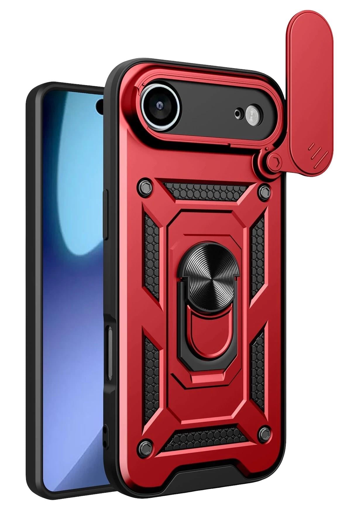 Mey İthalat®   iPhone 17 Air Pars Lens Yüzüklü Silikon - Kırmızı