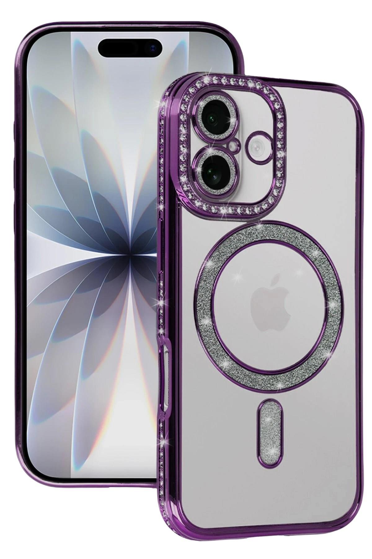 Mey İthalat®   iPhone 17 Joke Simli Magneticsafe Kılıf - Derin Mor