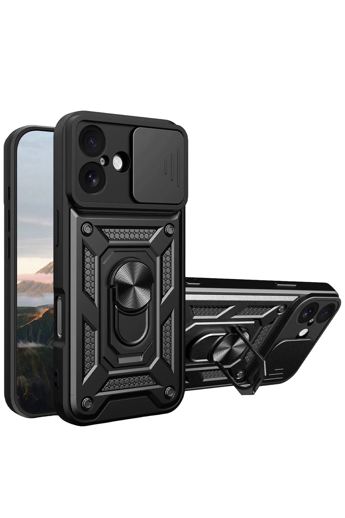 Mey İthalat®   iPhone 17 Pars Lens Yüzüklü Silikon - Siyah