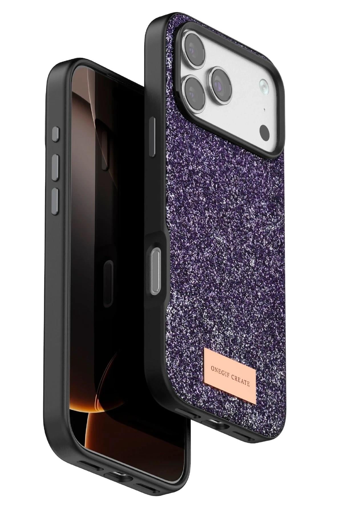 Mey İthalat®   iPhone 17 Pro Max Bright Simli Kapak - Derin Mor