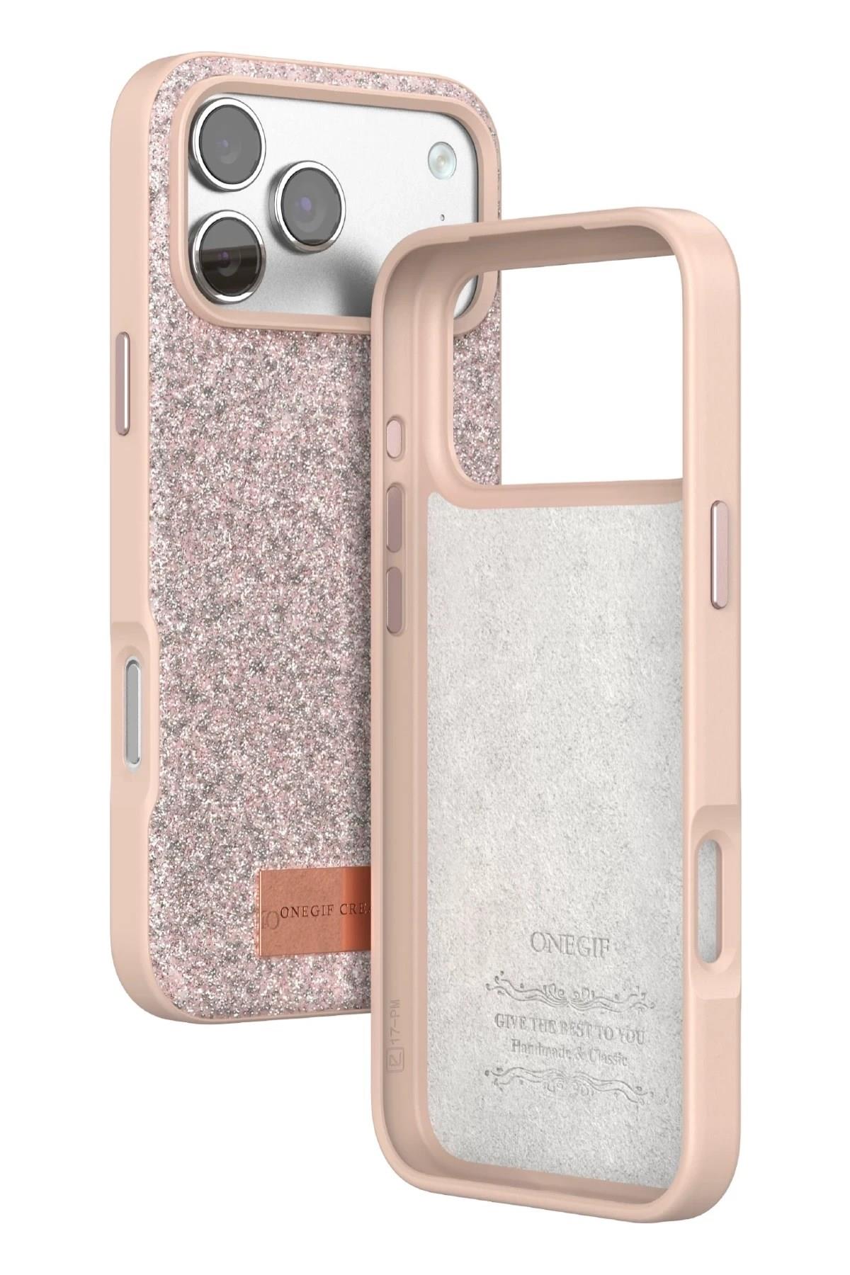 Mey İthalat®   iPhone 17 Pro Max Bright Simli Kapak - Pembe