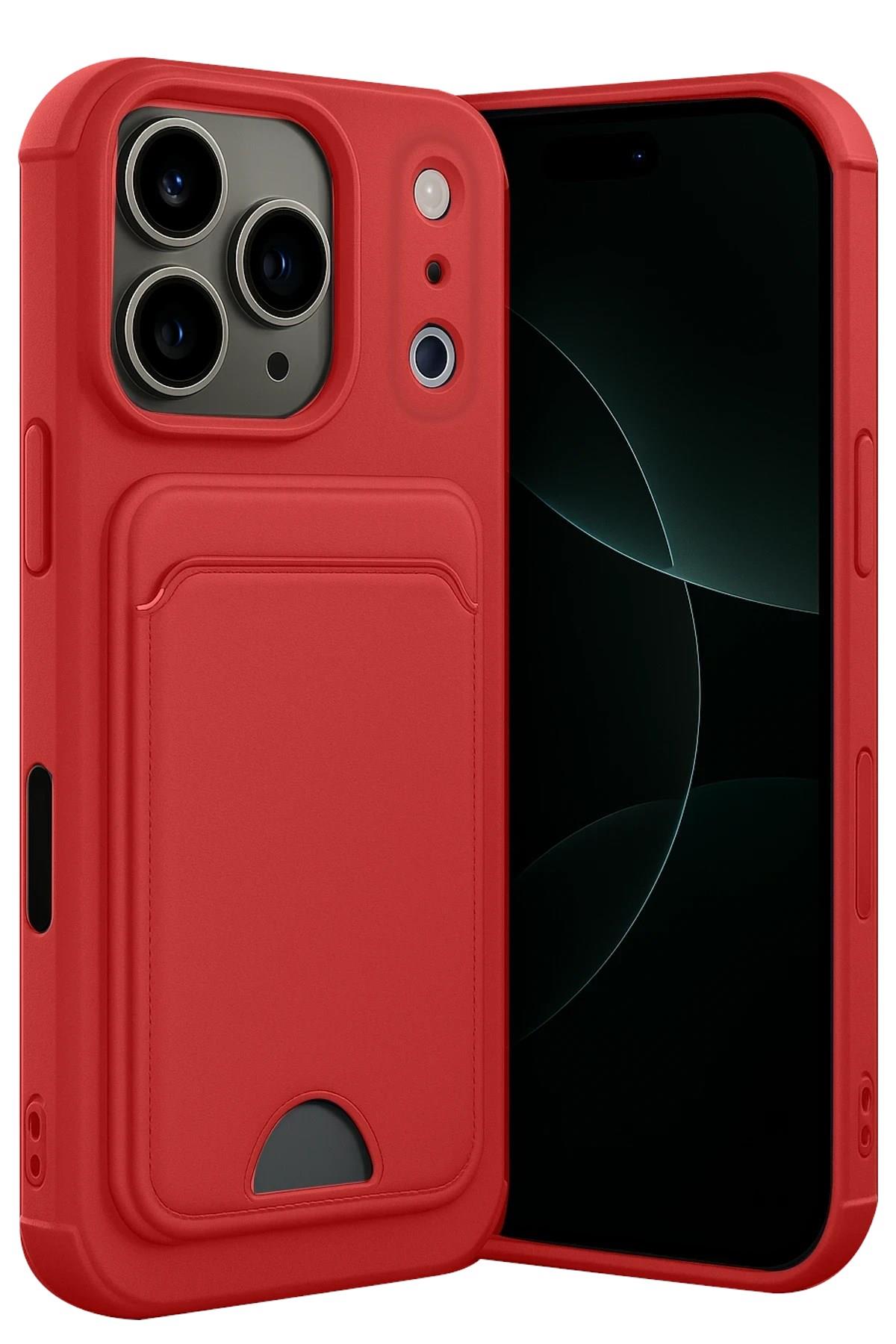 Mey İthalat®   iPhone 17 Pro Max Kelvin Kartvizitli Silikon - Kırmızı