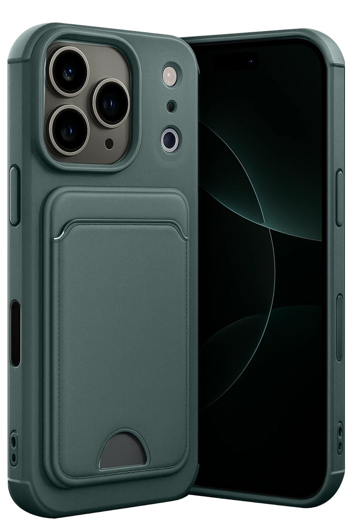 Mey İthalat®   iPhone 17 Pro Max Kelvin Kartvizitli Silikon - Koyu Yeşil