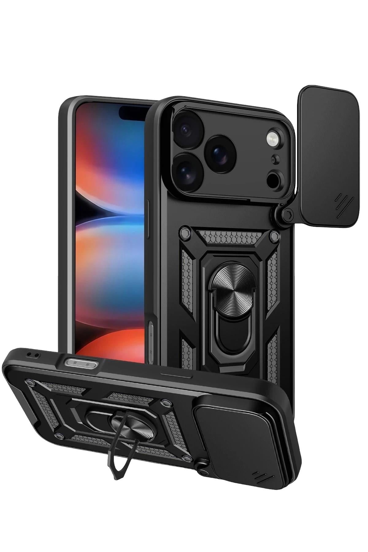 Mey İthalat®   iPhone 17 Pro Max Pars Lens Yüzüklü Silikon - Siyah
