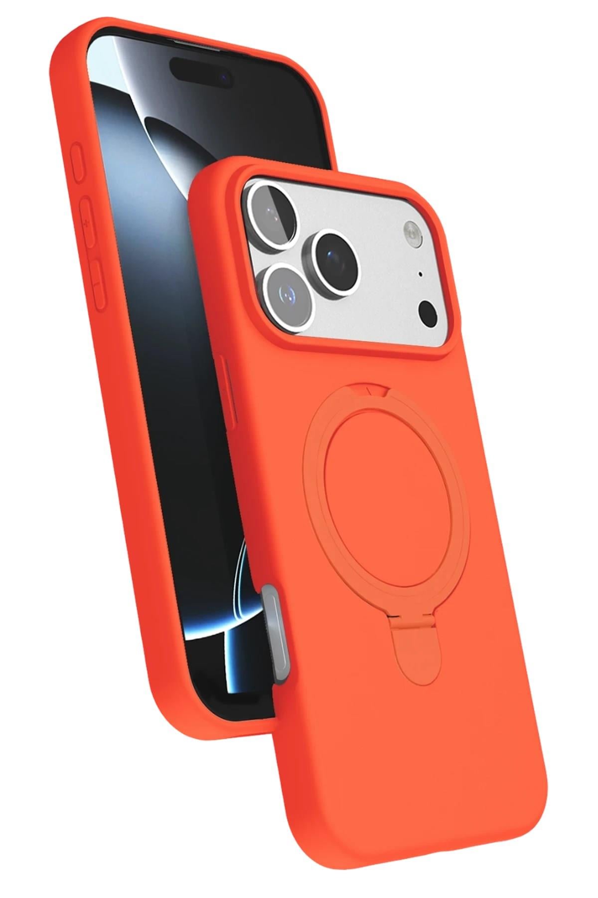 Mey İthalat®   iPhone 17 Pro Max Regal Magsafe Standlı Kapak - Turuncu