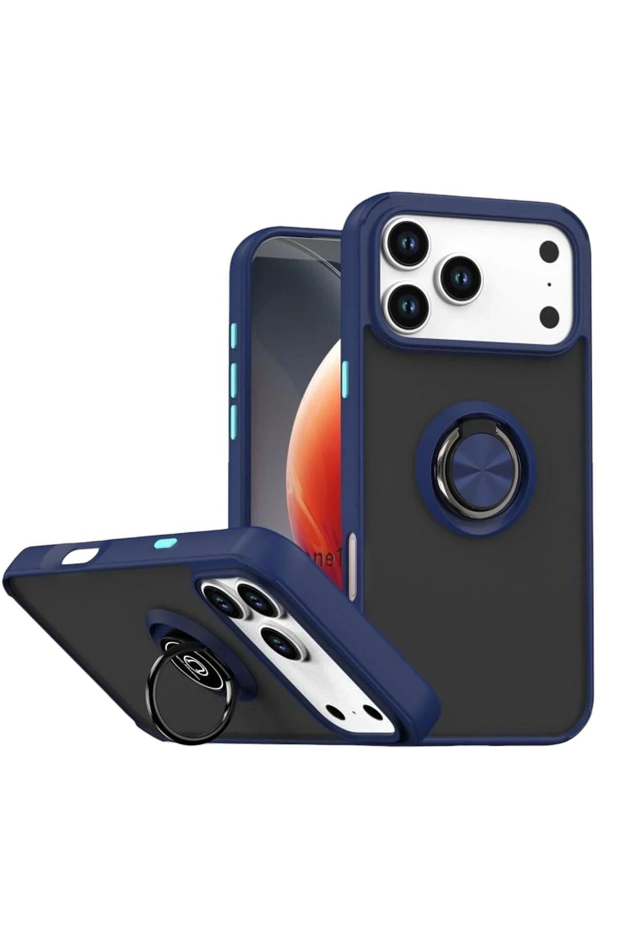 Mey İthalat®   iPhone 17 Pro Montreal Yüzüklü Silikon Kapak - Lacivert