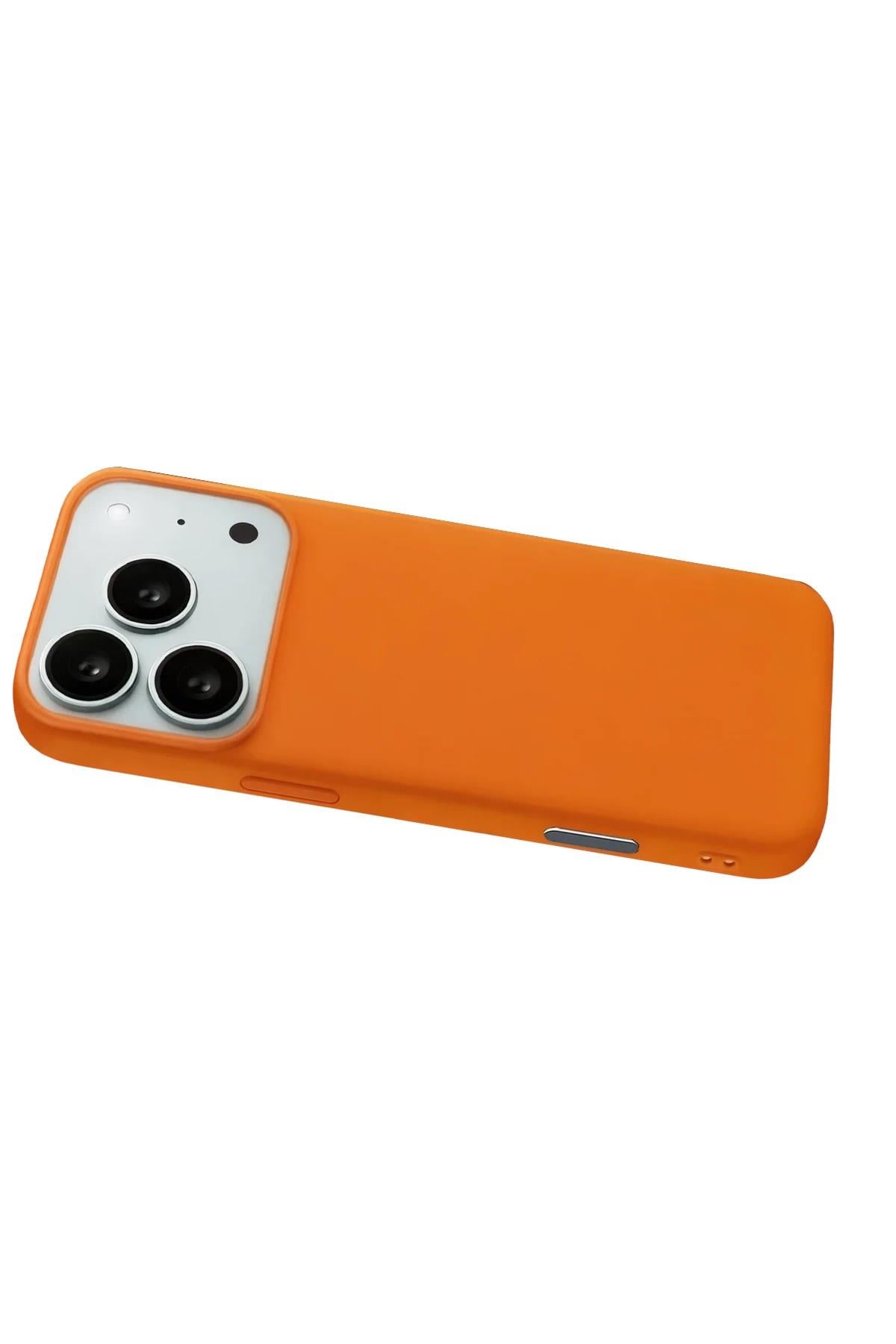 Mey İthalat®   iPhone 17 Pro Nano içi Kadife Silikon - Turuncu