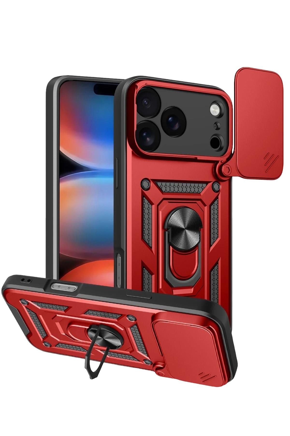 Mey İthalat®   iPhone 17 Pro Pars Lens Yüzüklü Silikon - Kırmızı