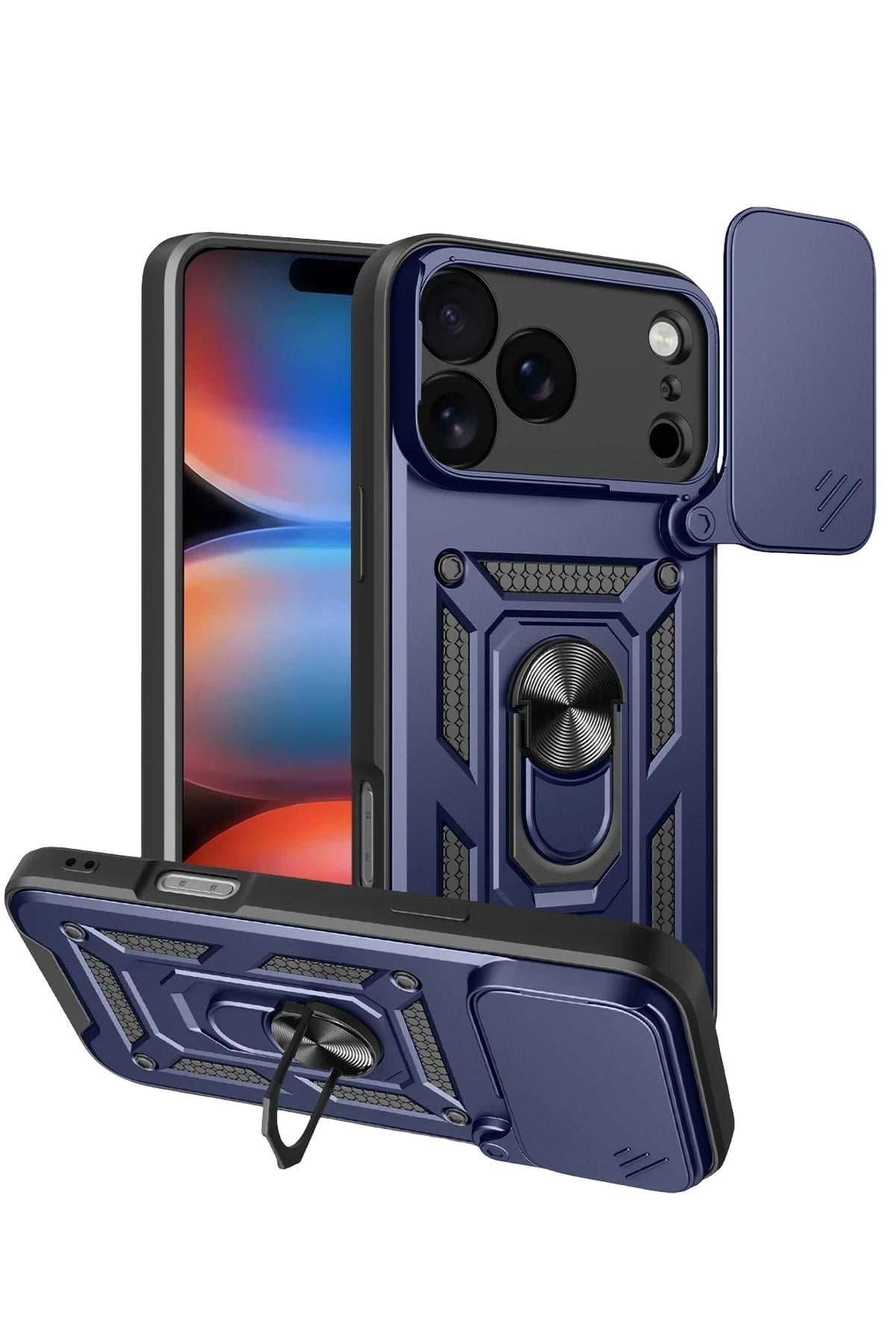 Mey İthalat®   iPhone 17 Pro Pars Lens Yüzüklü Silikon - Lacivert