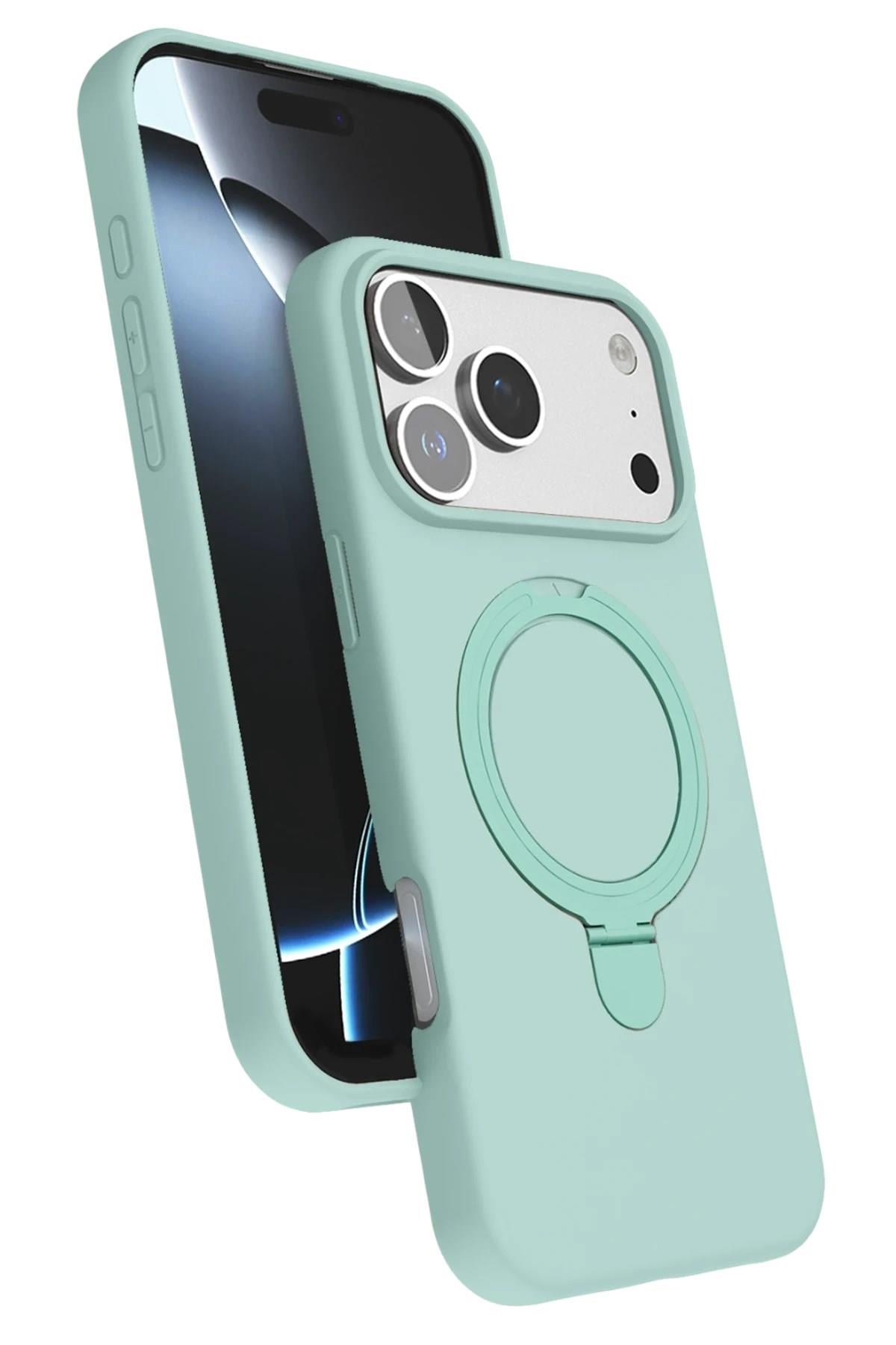 Mey İthalat®   iPhone 17 Pro Regal Magsafe Standlı Kapak - Su Yeşili
