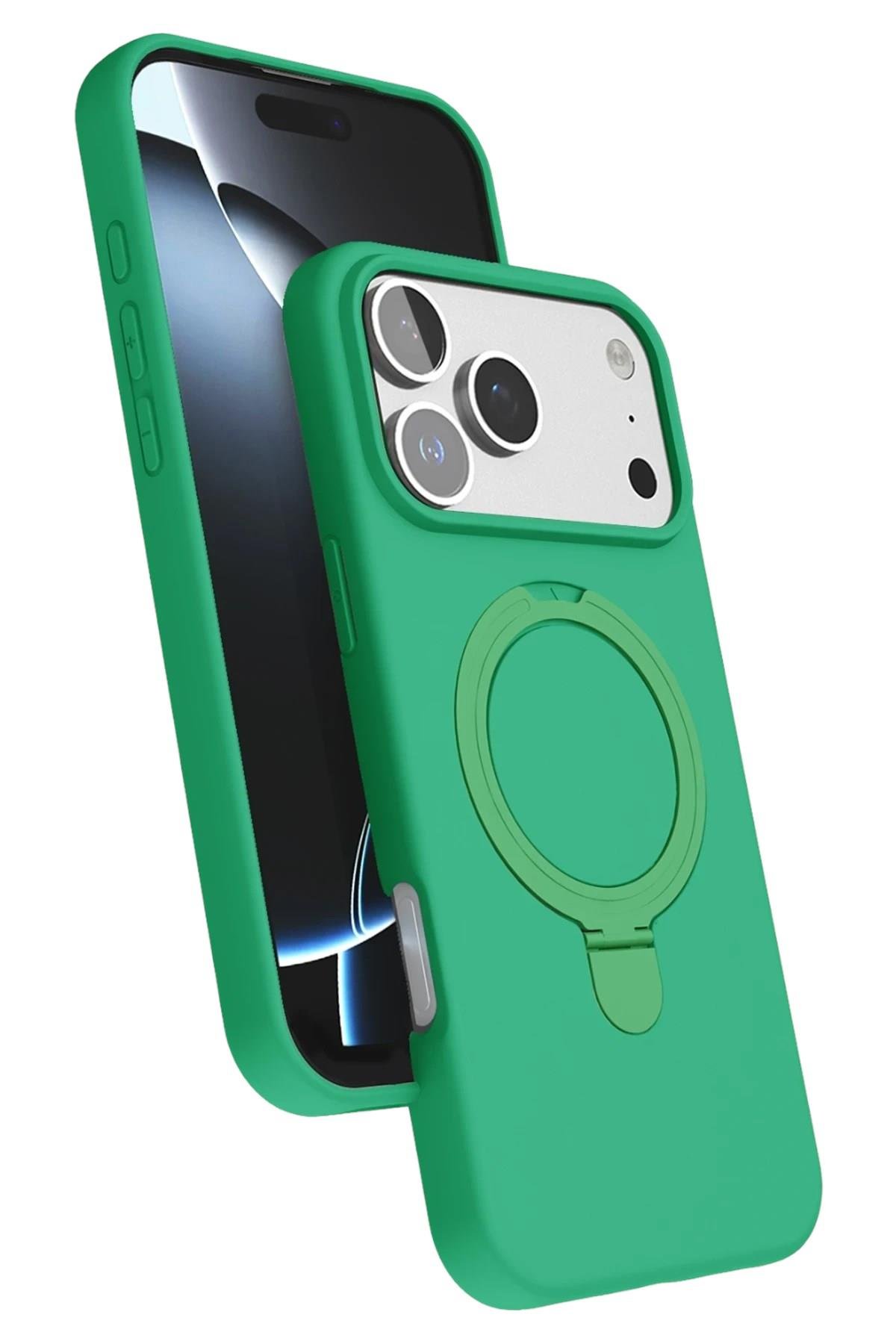 Mey İthalat®   iPhone 17 Pro Regal Magsafe Standlı Kapak - Yeşil