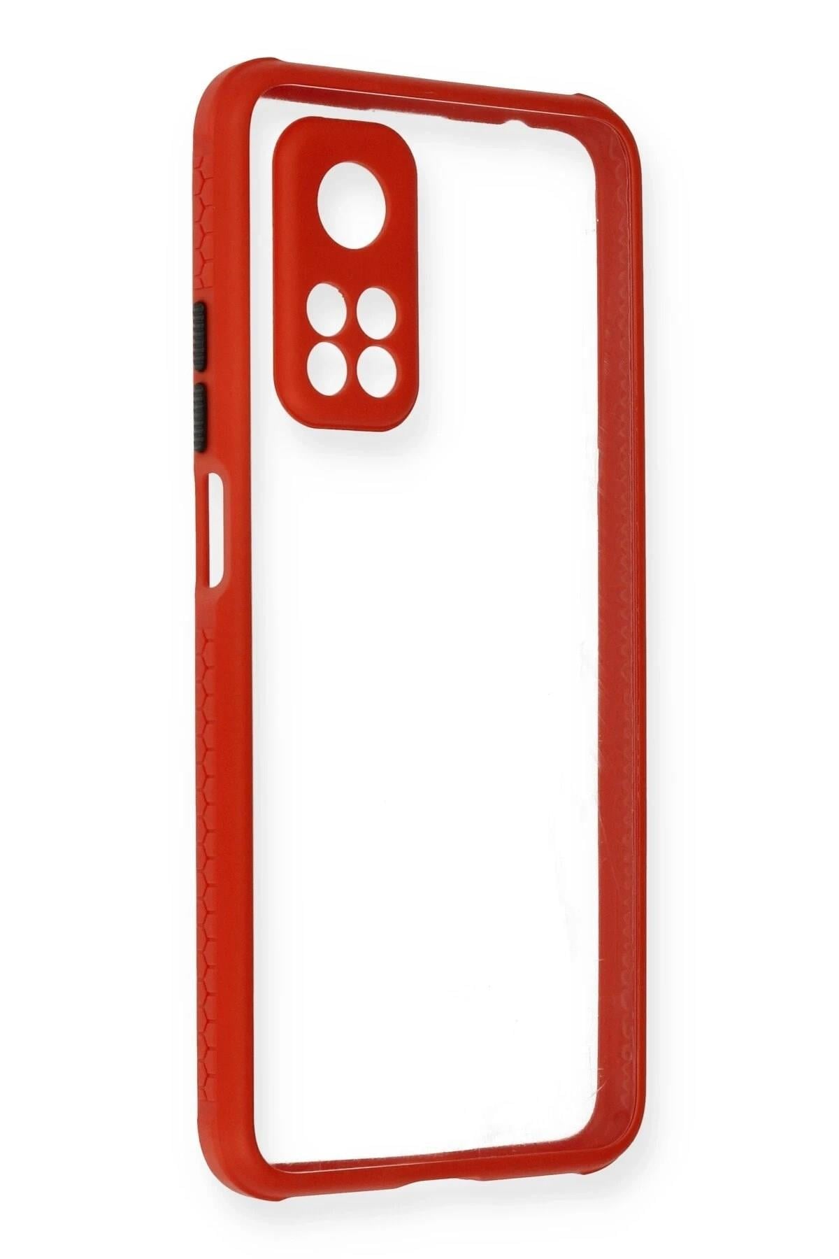 Mey İthalat®   Mi 10T Pro Kılıf Miami Şeffaf Silikon - Kırmızı