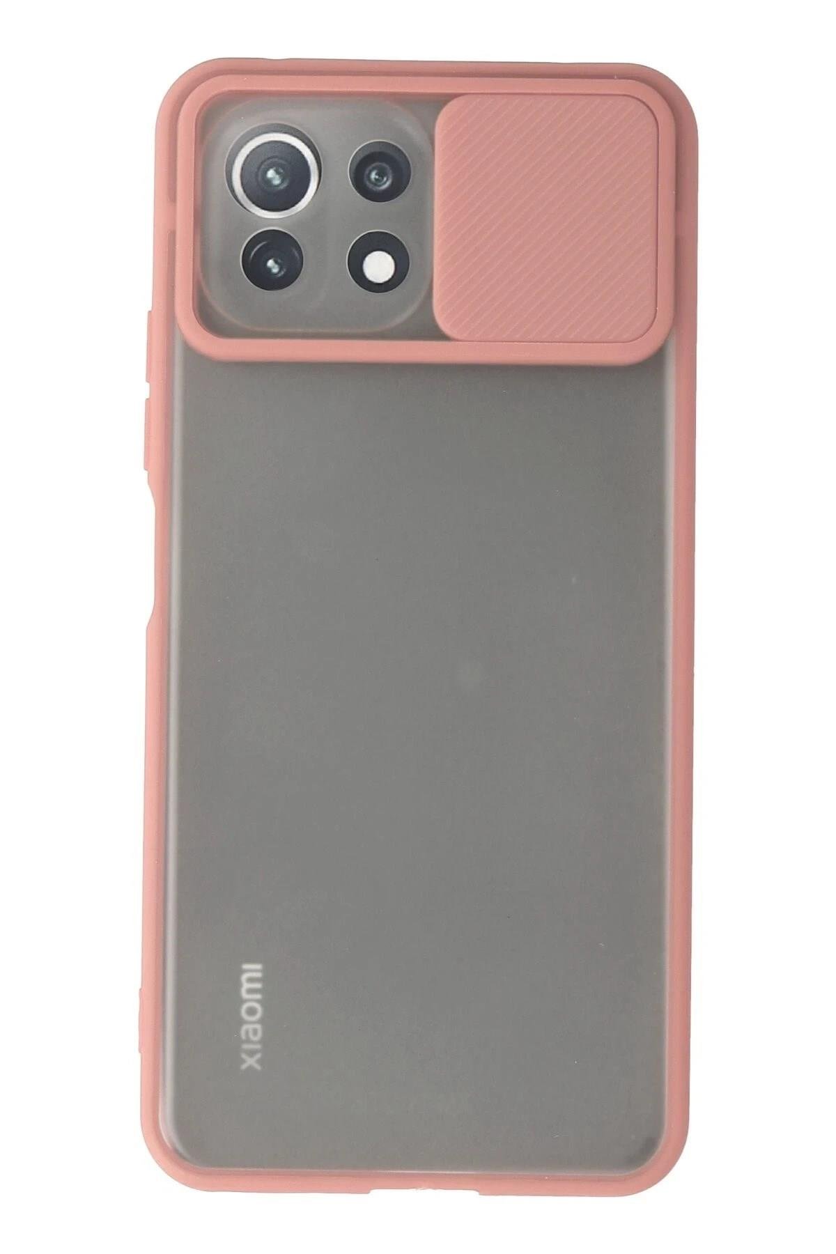 Mey İthalat®   Mİ 11 Lite Kılıf Palm Buzlu Kamera Sürgülü Silikon - Pembe
