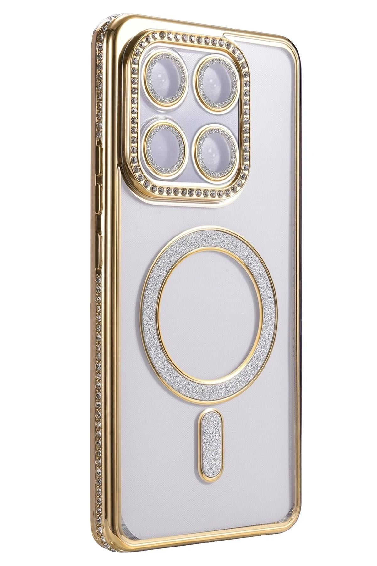 Mey İthalat®   Mi 15T Pro Joke Simli Magneticsafe Kılıf - Gold