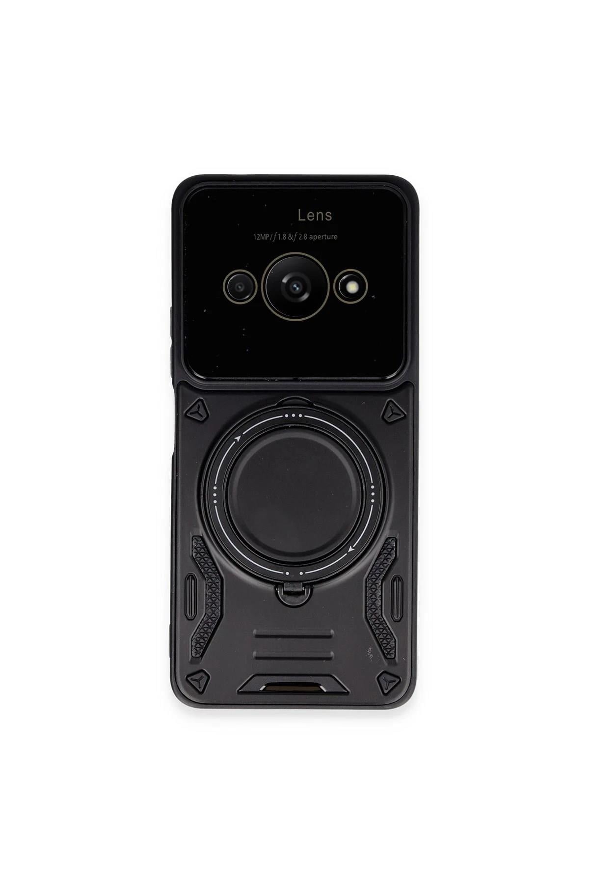 Mey İthalat®   Poco C61 Kılıf Joy Lens Standlı Kapak - Siyah