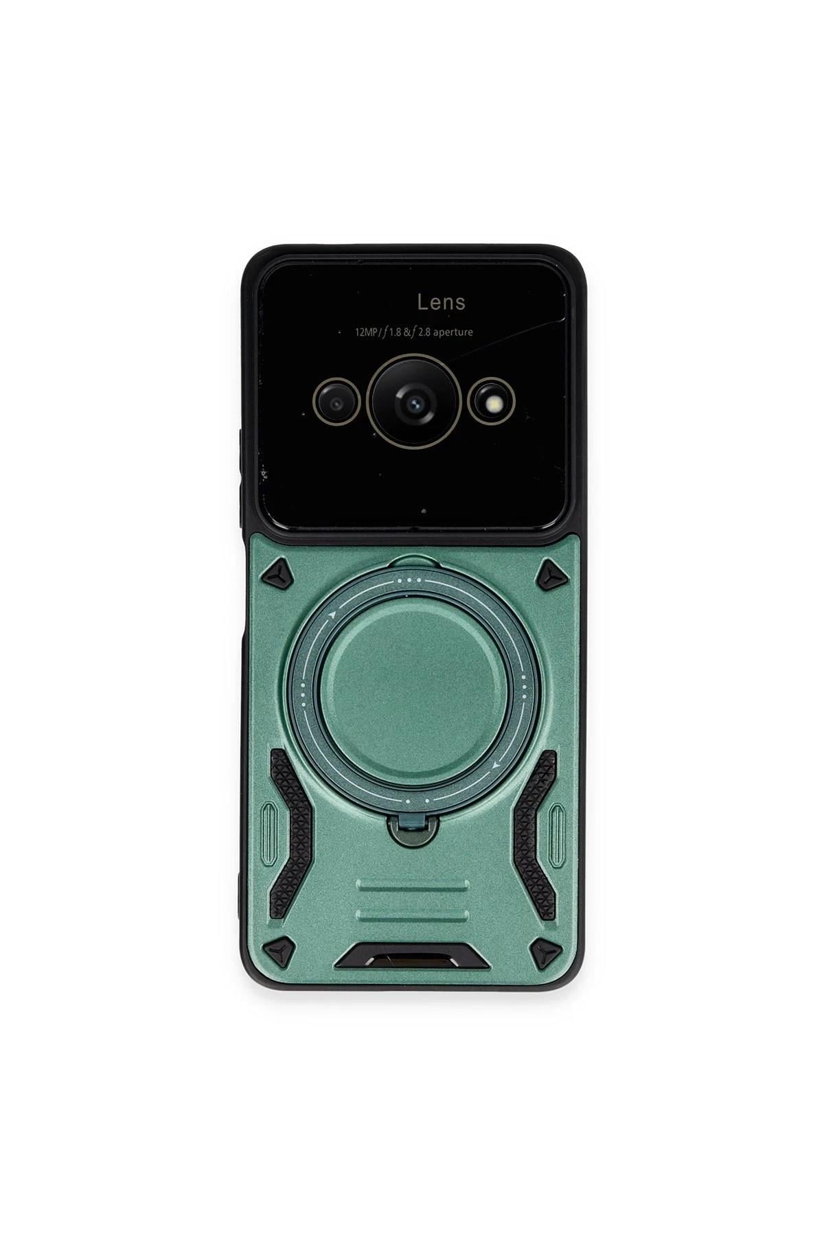 Mey İthalat®   Poco C61 Kılıf Joy Lens Standlı Kapak - Koyu Yeşil