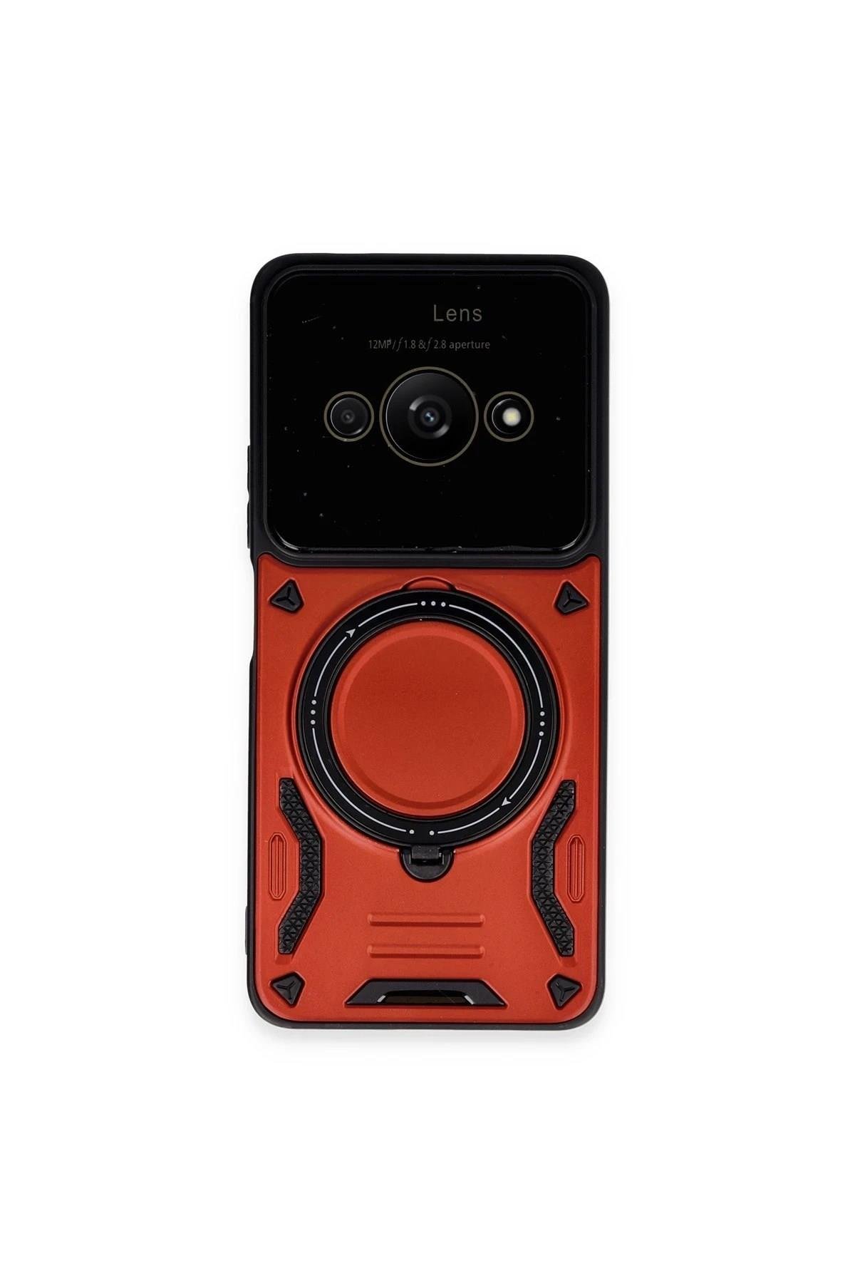 Mey İthalat®   Poco C61 Kılıf Joy Lens Standlı Kapak - Kırmızı