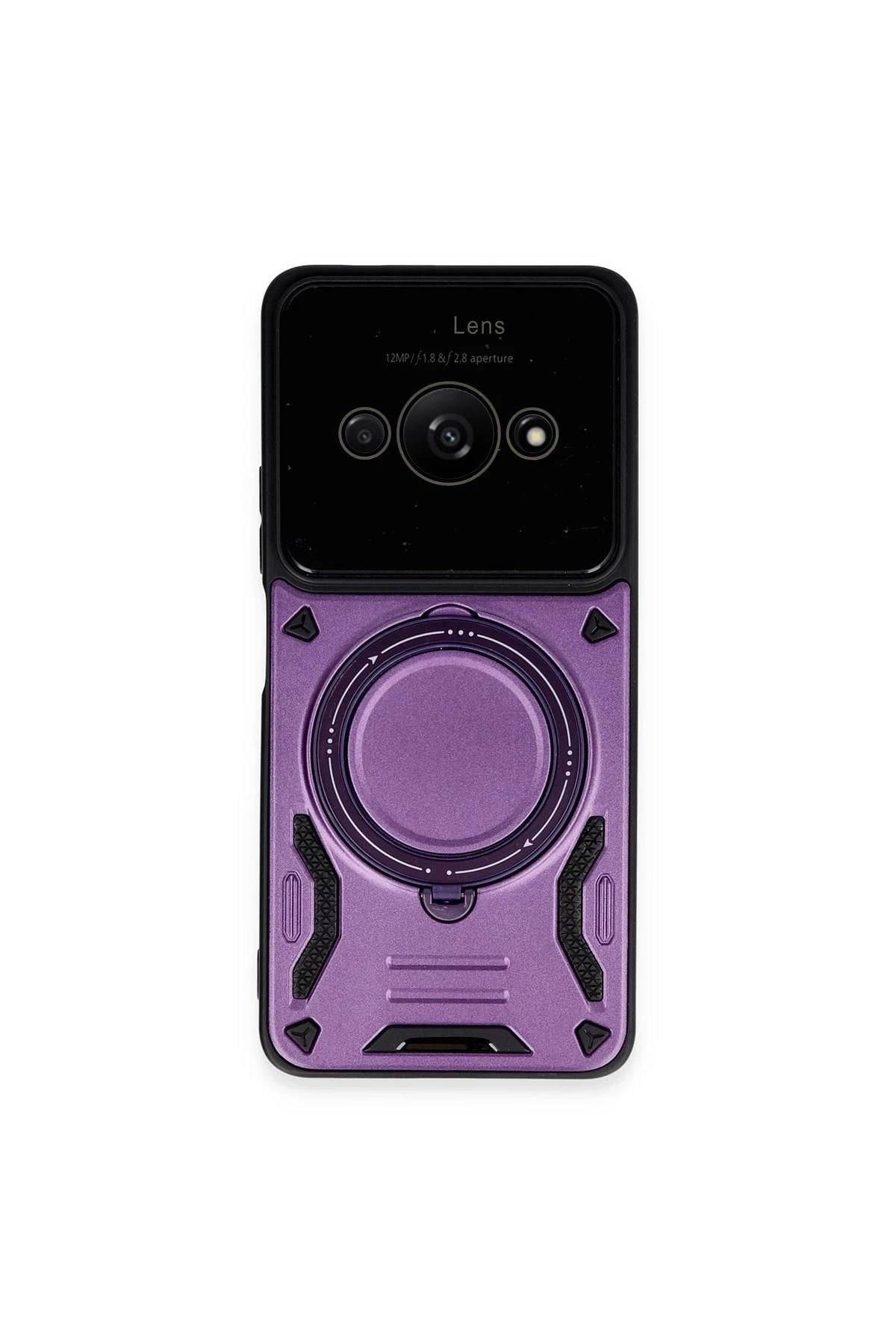 Mey İthalat®   Poco C61 Kılıf Joy Lens Standlı Kapak - Mor