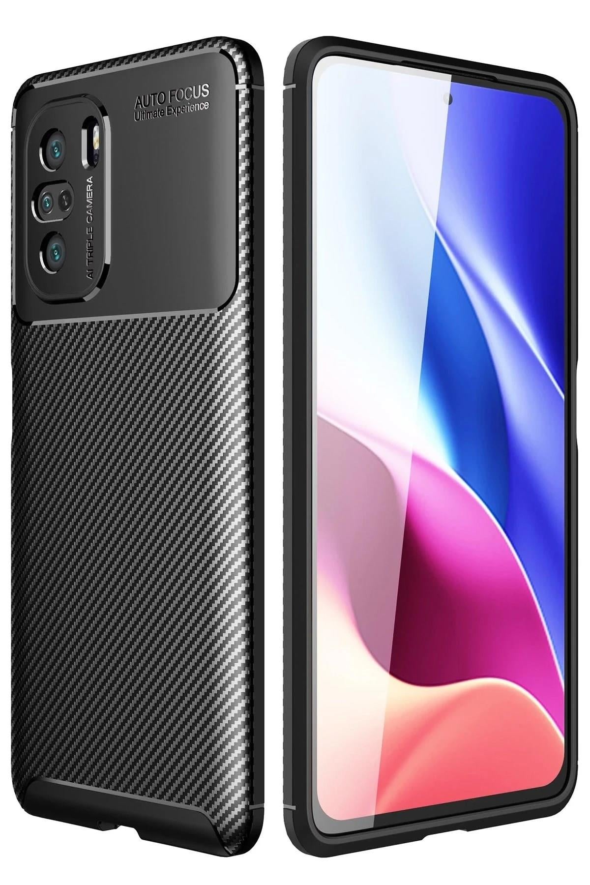 Mey İthalat®   Poco F3 Kılıf Auto Focus Karbon Kapak - Siyah