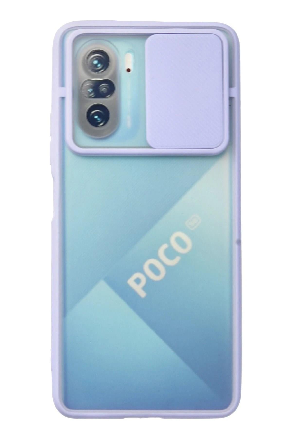 Mey İthalat®   Poco F3 Kılıf Palm Buzlu Kamera Sürgülü Silikon - Lila
