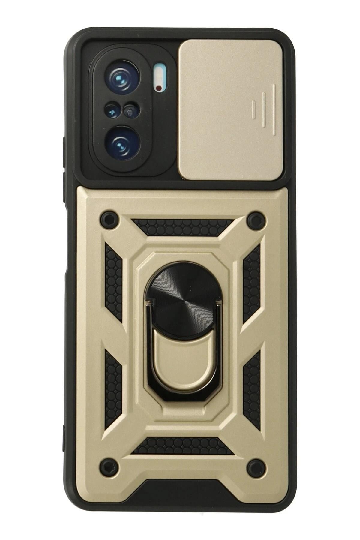 Mey İthalat®   Poco F3 Kılıf Pars Lens Yüzüklü Silikon - Gold