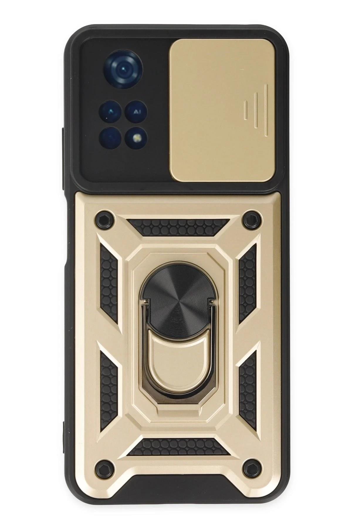 Mey İthalat®   Poco M4 Pro 4G Kılıf Pars Lens Yüzüklü Silikon - Gold