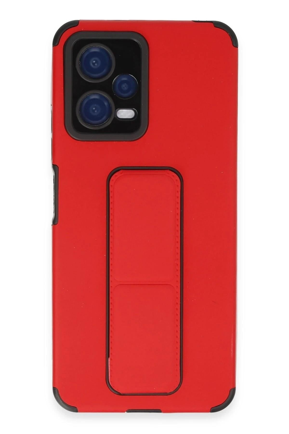 Mey İthalat®   Poco X5 5G Kılıf Mega Standlı Silikon - Kırmızı