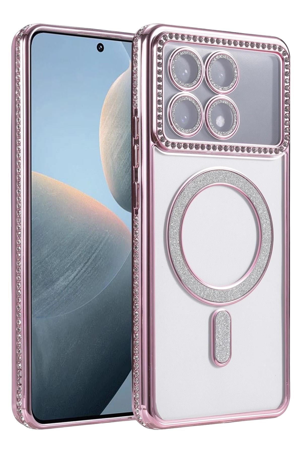 Mey İthalat®   Poco X6 Pro Joke Simli Magneticsafe Kılıf - Pembe