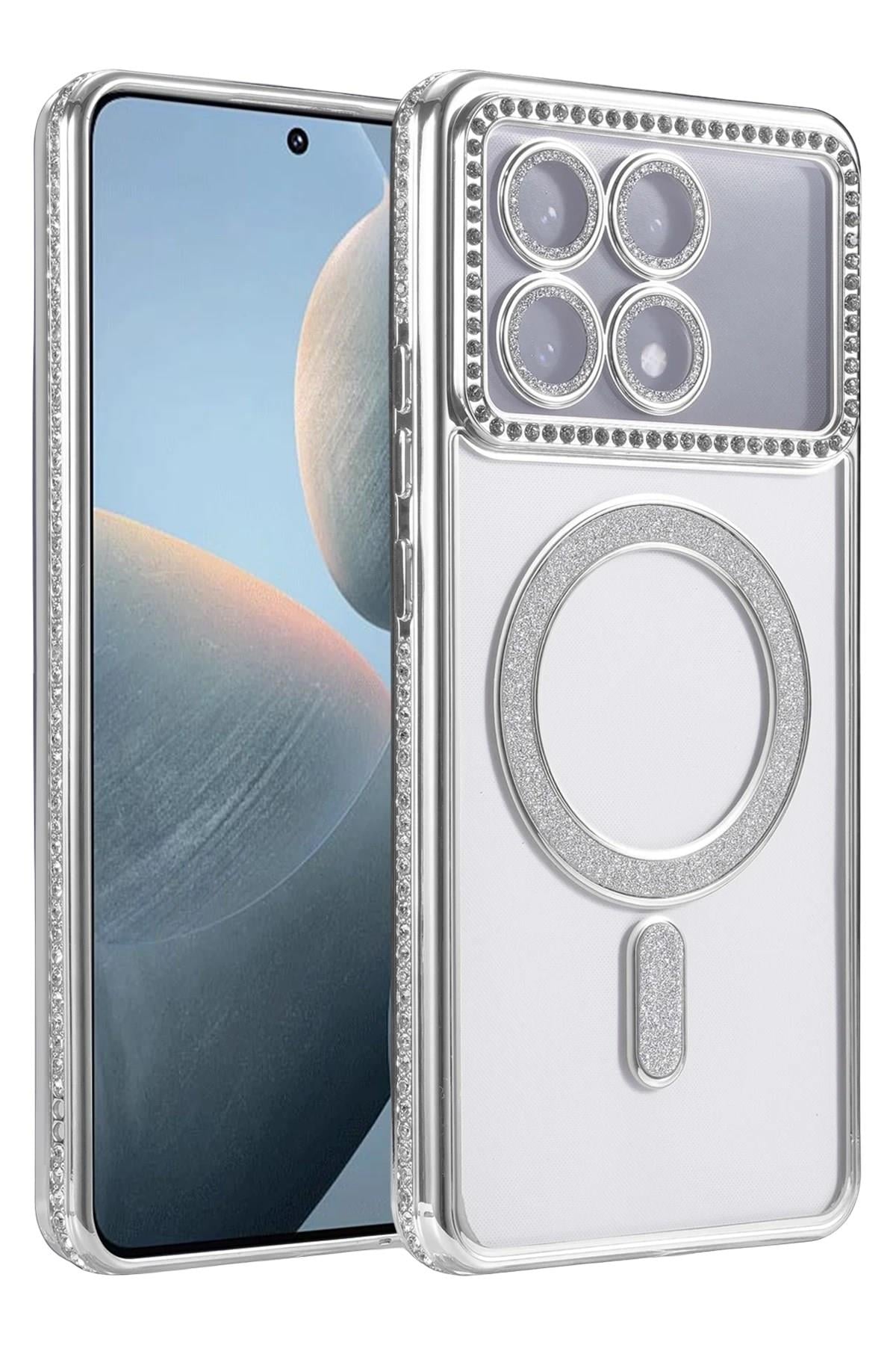 Mey İthalat®   Poco X6 Pro Joke Simli Magneticsafe Kılıf - Gümüş