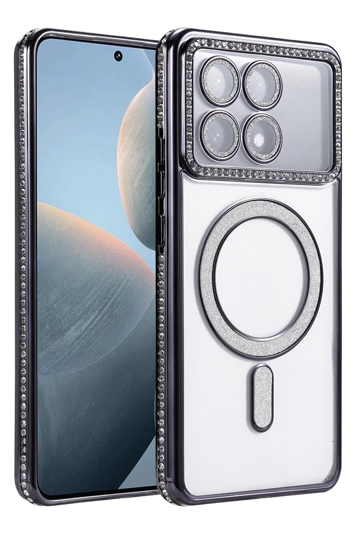 Mey İthalat®   Poco X6 Pro Joke Simli Magneticsafe Kılıf - Siyah