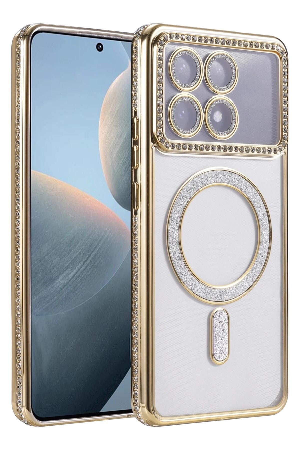 Mey İthalat®   Poco X6 Pro Joke Simli Magneticsafe Kılıf - Gold